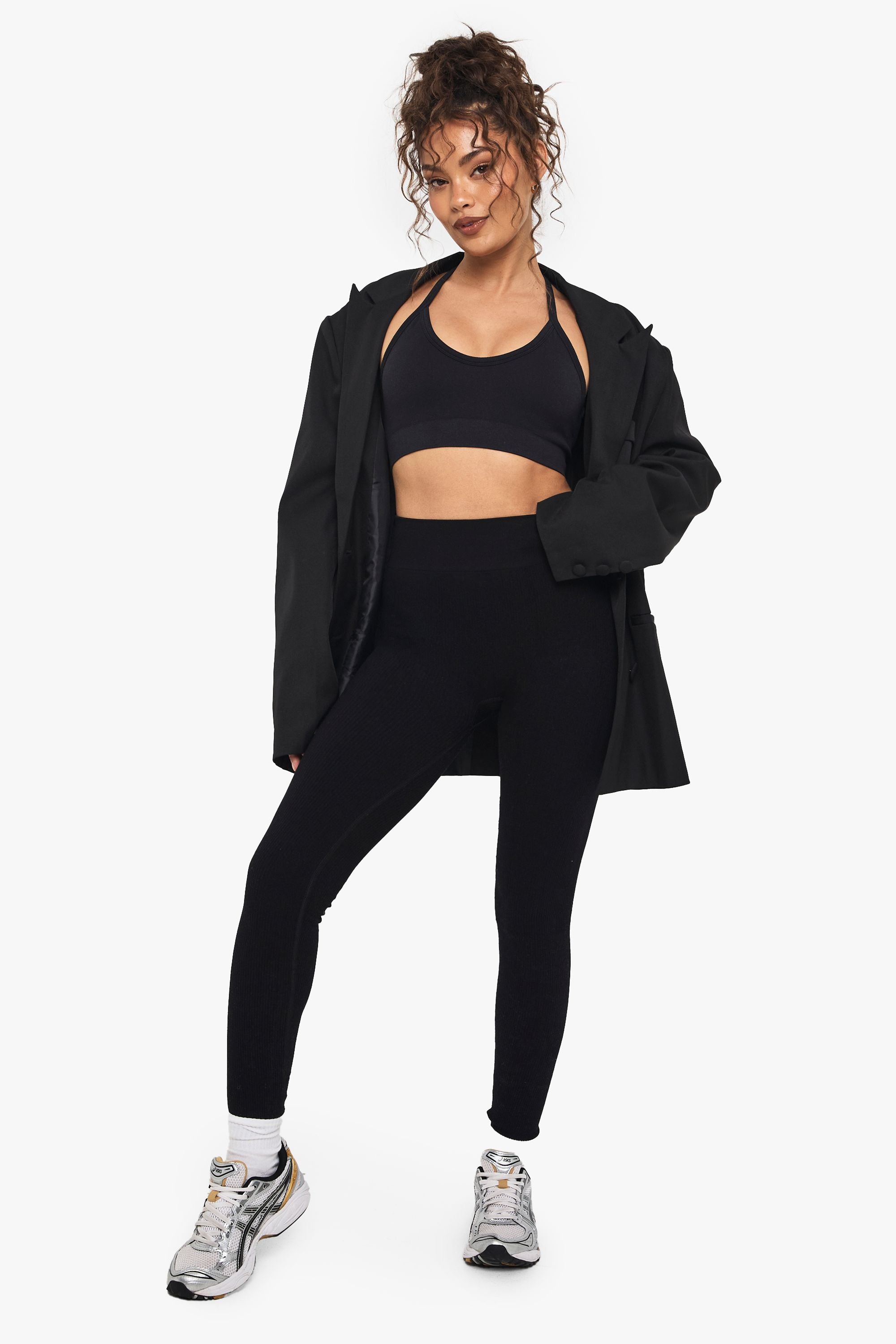 Boohoo Basics Seamless Rib Plunge Cross Back Light Support Sports Bra