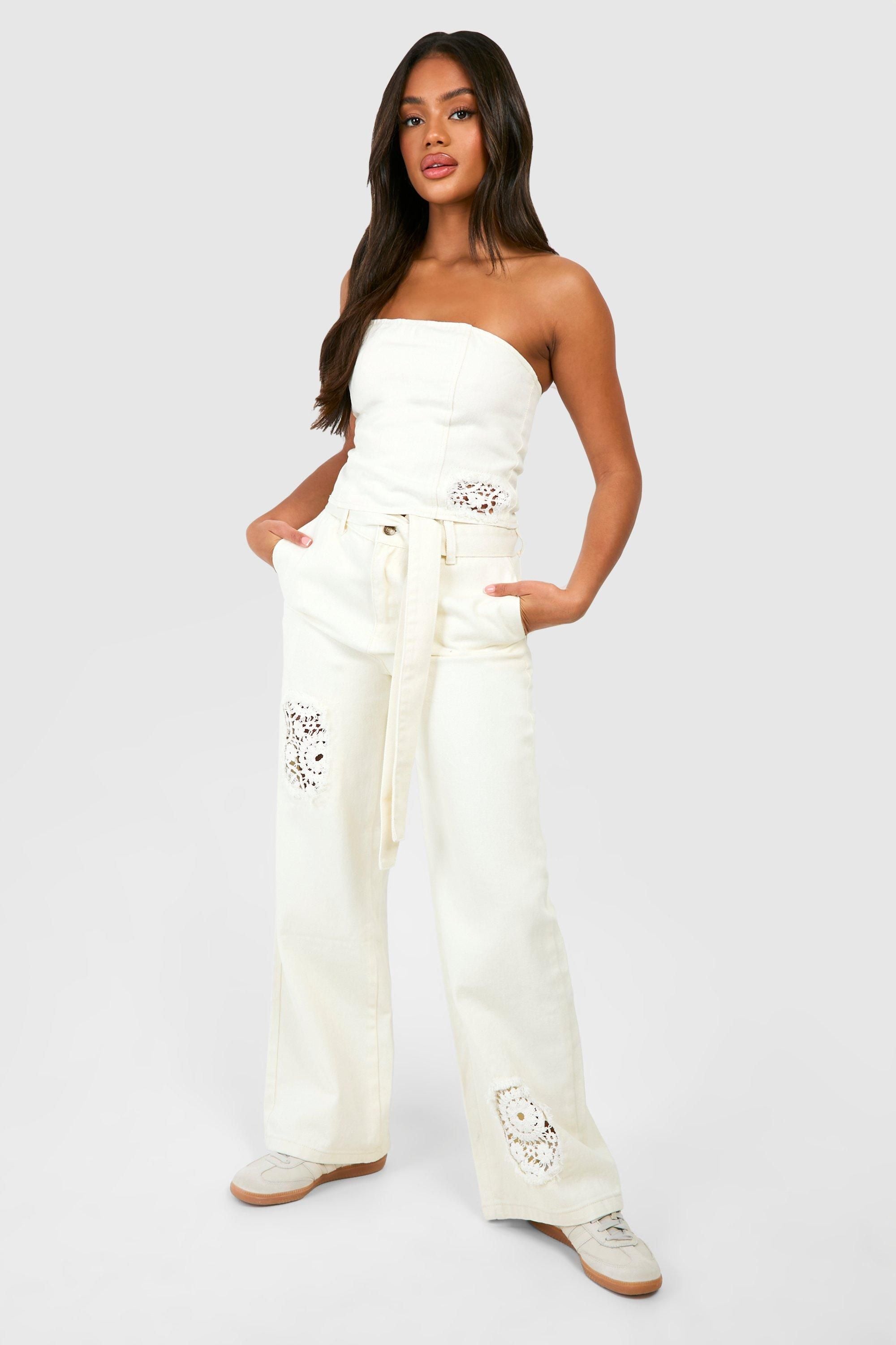 Crochet Mix Denim Bandeau Top