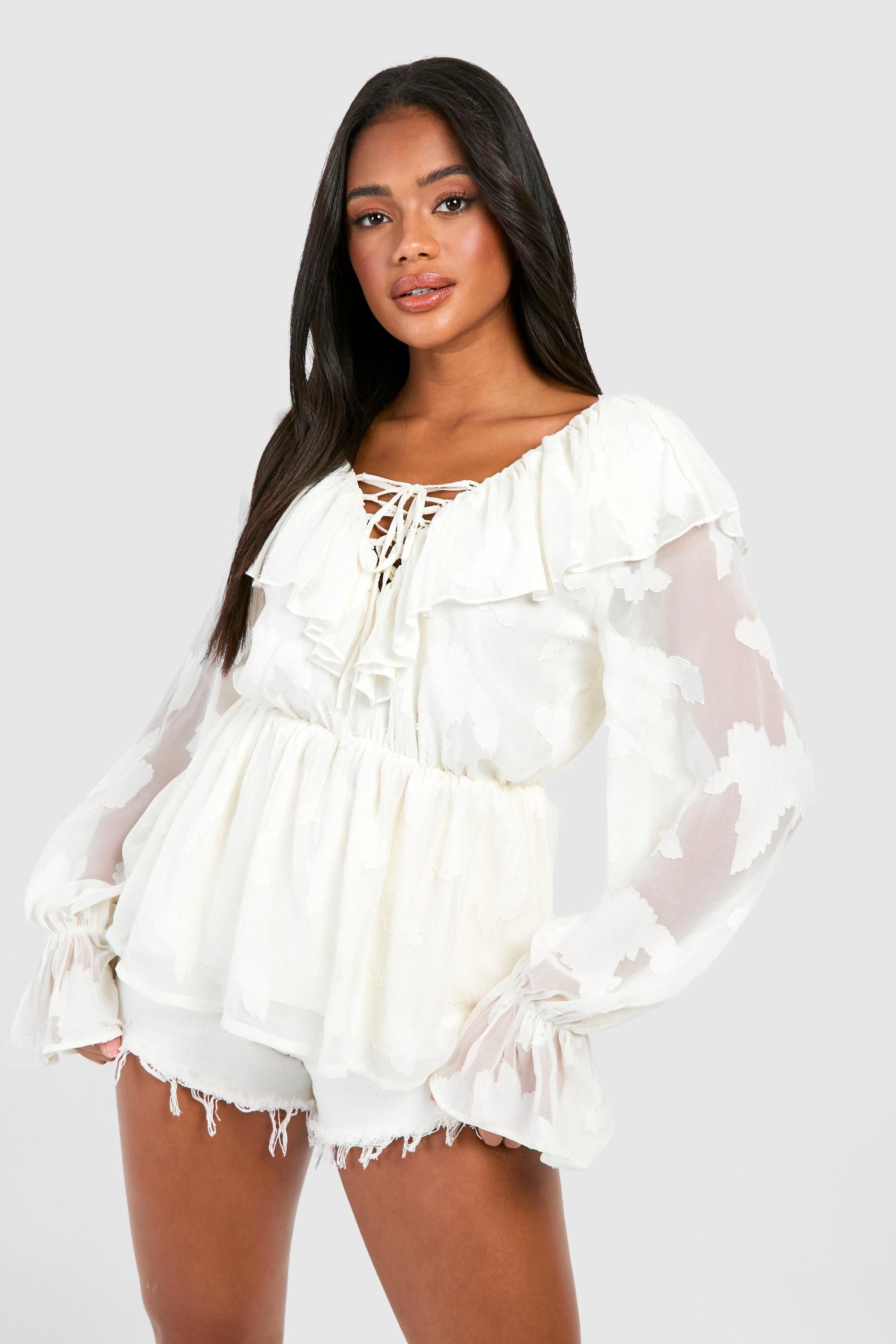 Burnout Floral Frill Detail Smock Top