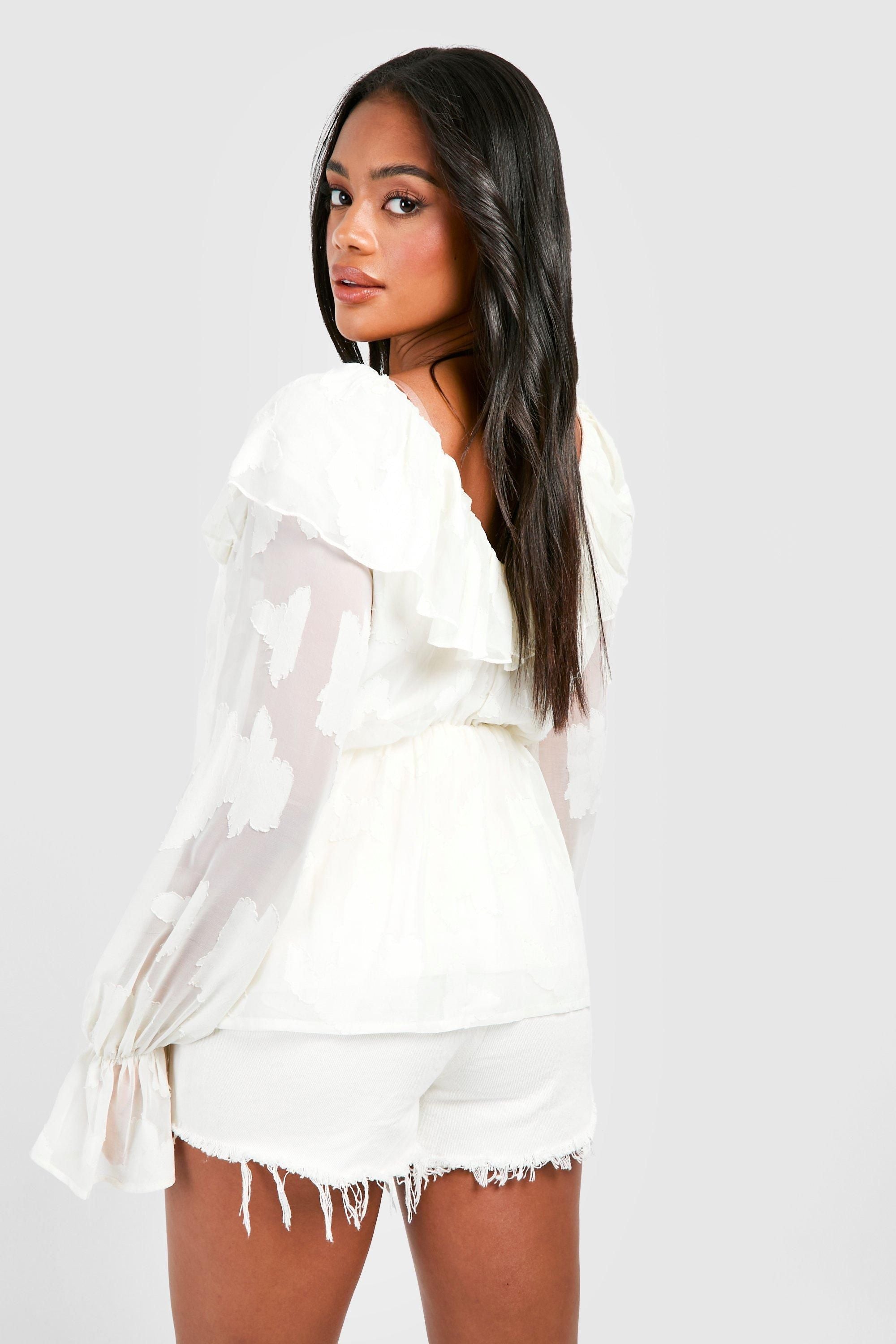 Burnout Floral Frill Detail Smock Top