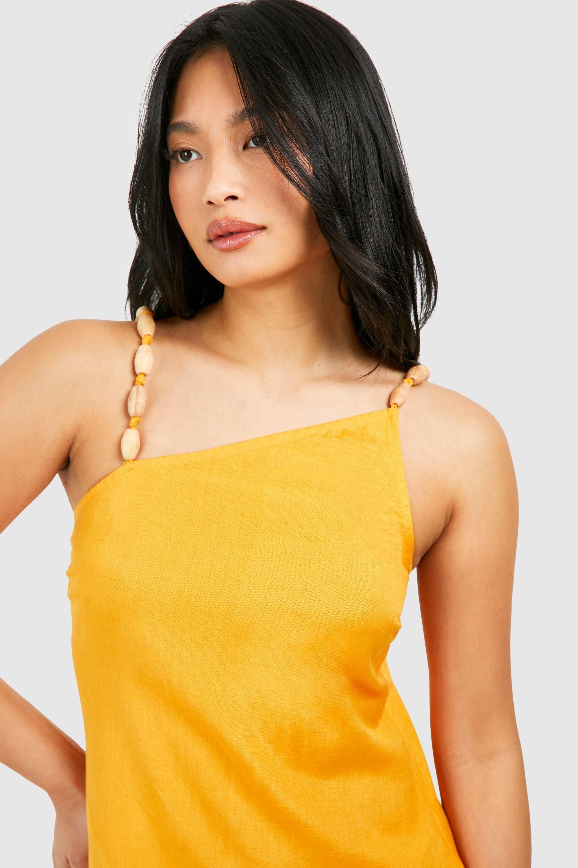 Petite Beaded Linen Look Mini Dress