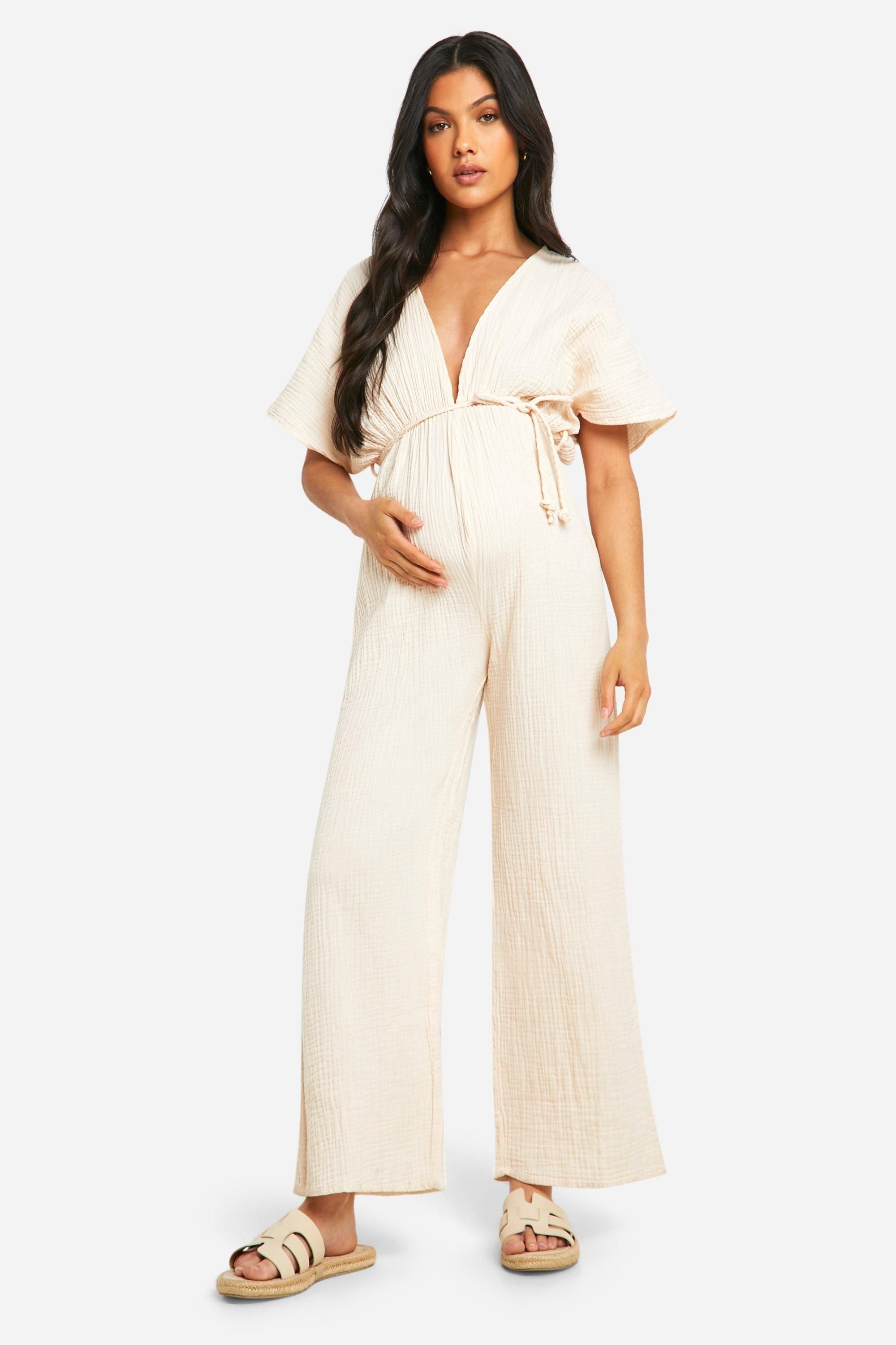 Maternity Rope Belted Wide Leg Jumpsuit