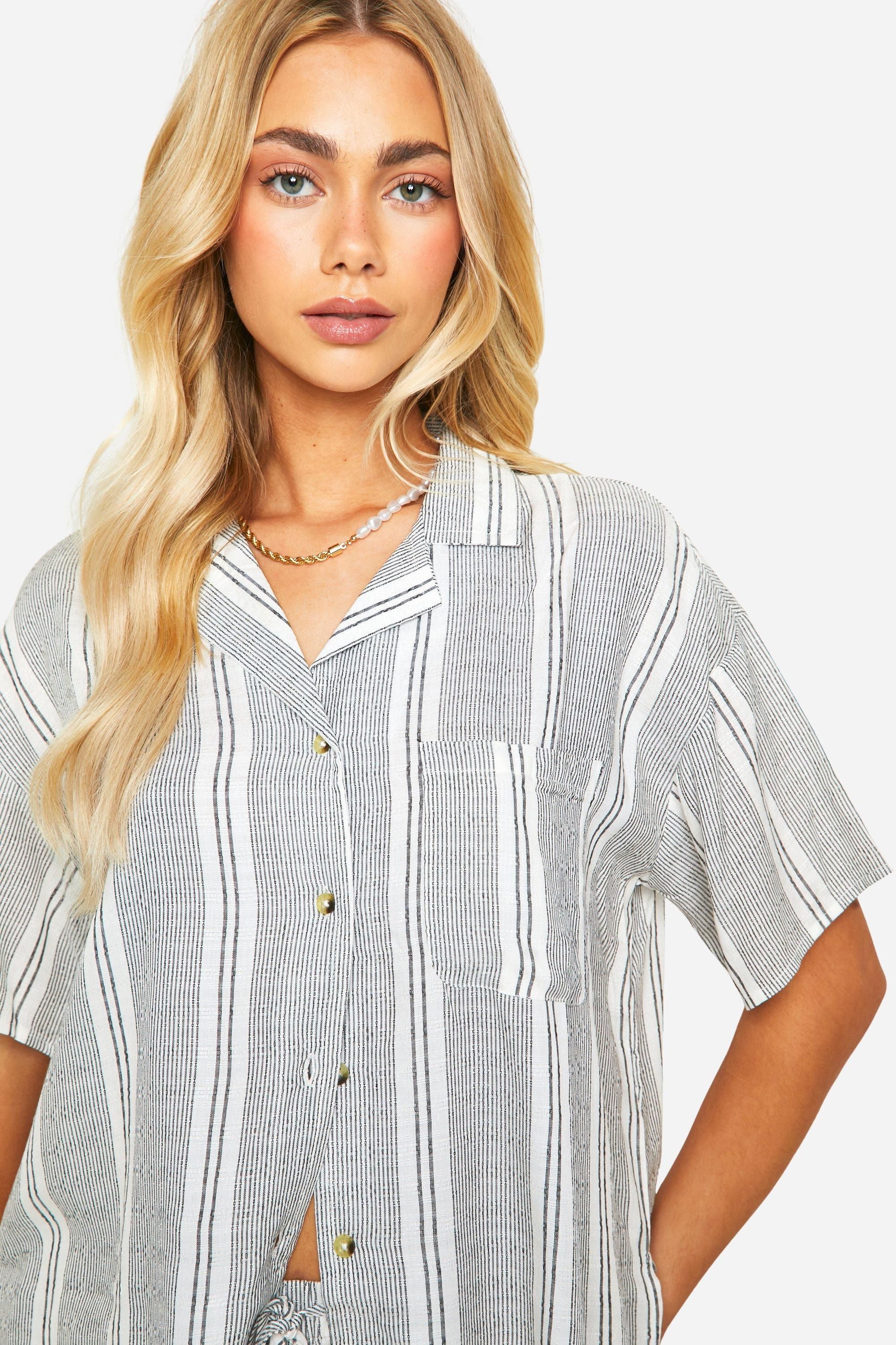 Tonal Stripe Linen Look Relaxed Fit Shirt