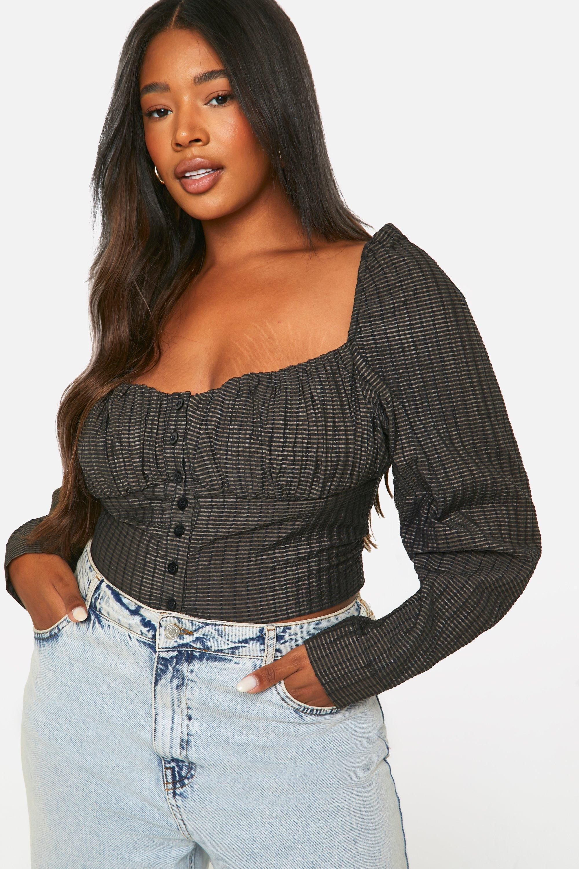 Plus Textured Ruched Corset Top