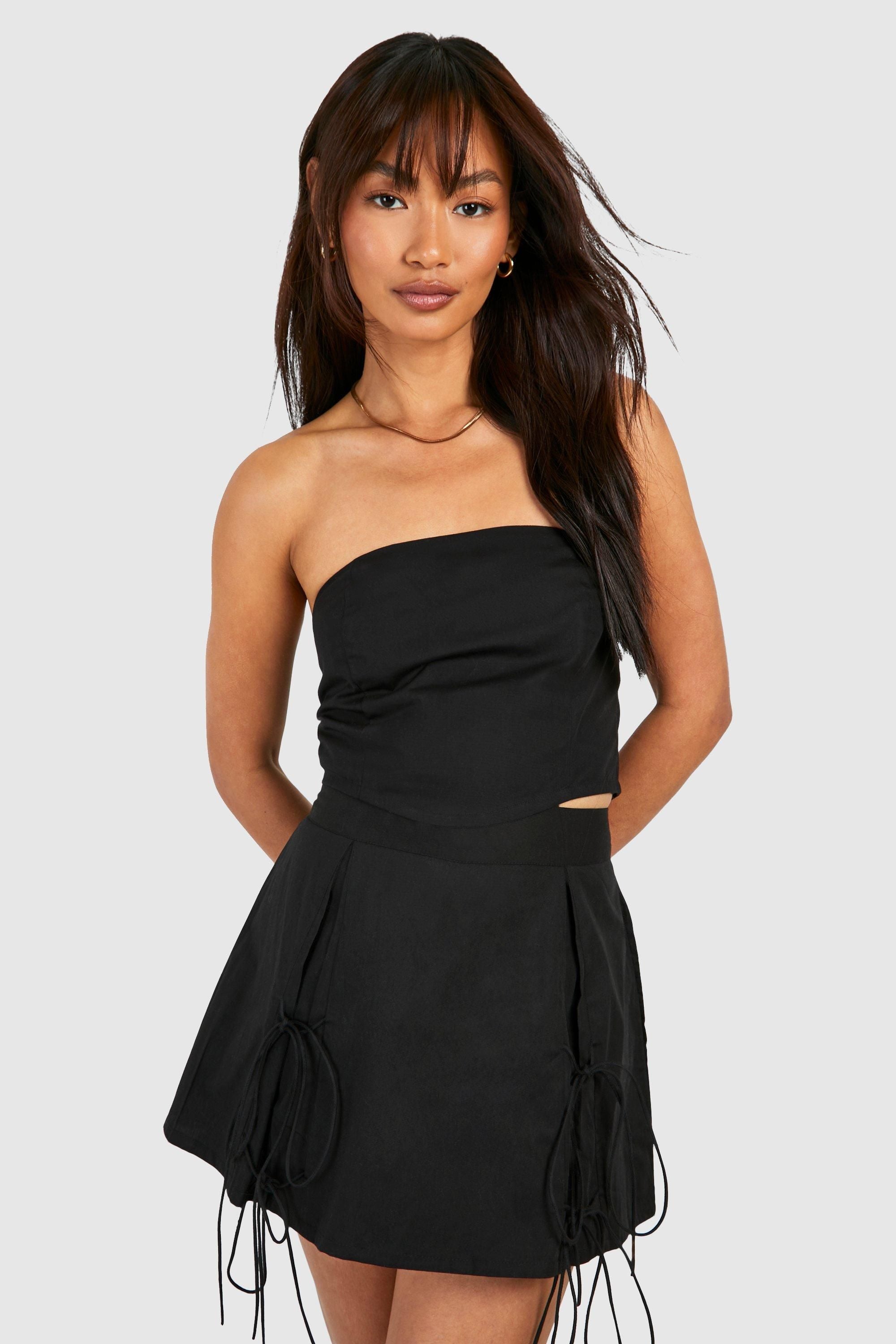 Tie Cotton Poplin Mini Skirt