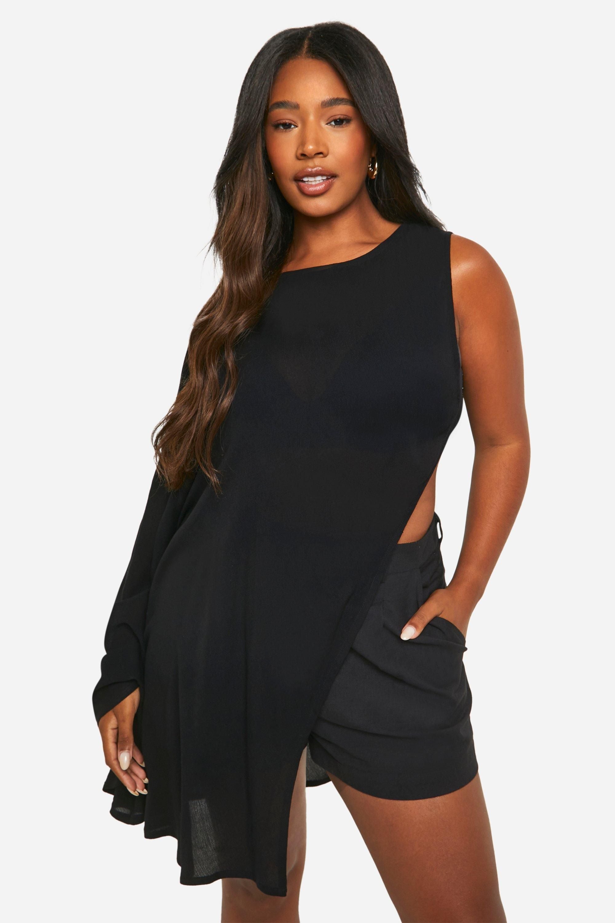 Plus Cheesecloth High Neck Longline Top