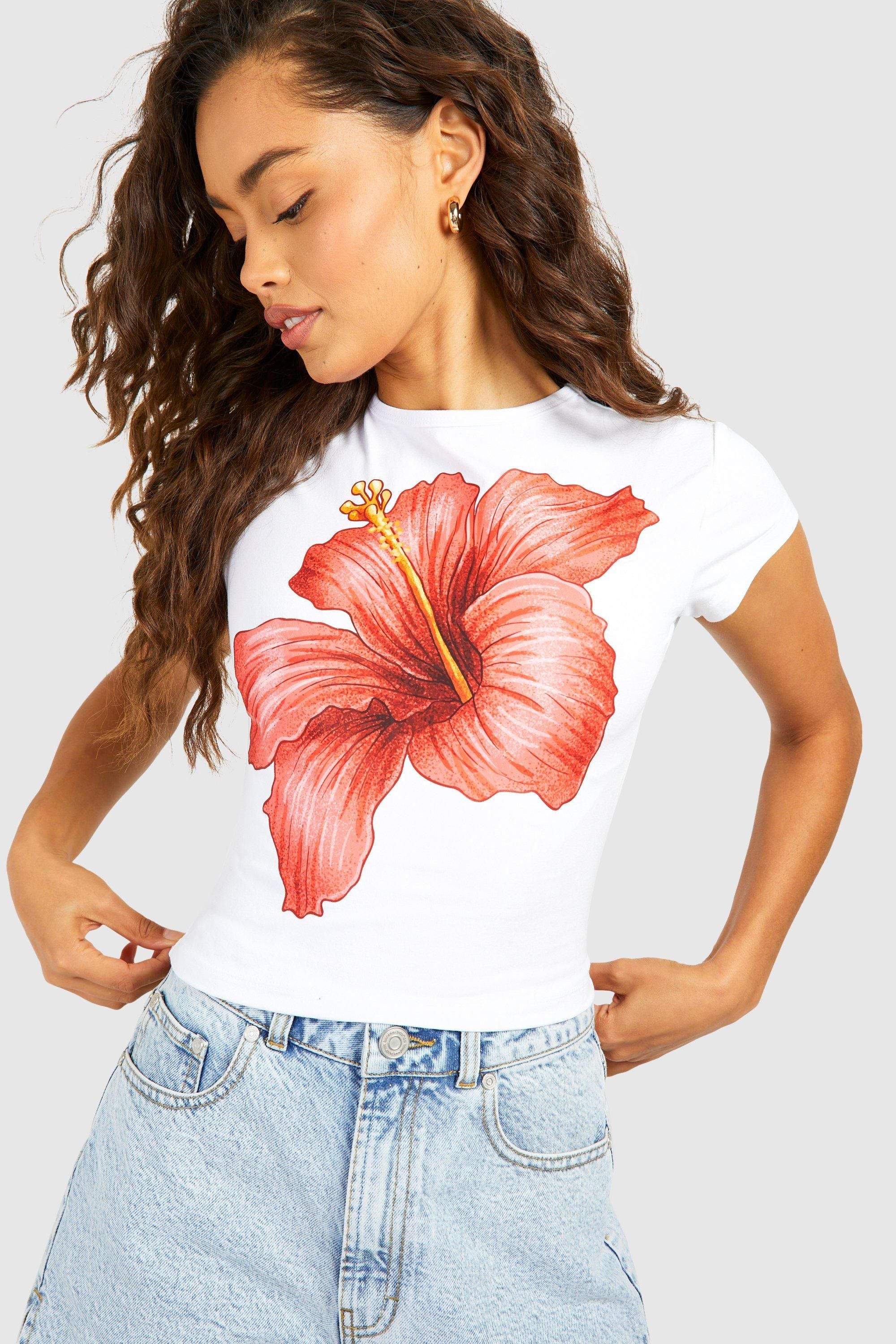Flower Printed Cap Sleeve Baby Tee