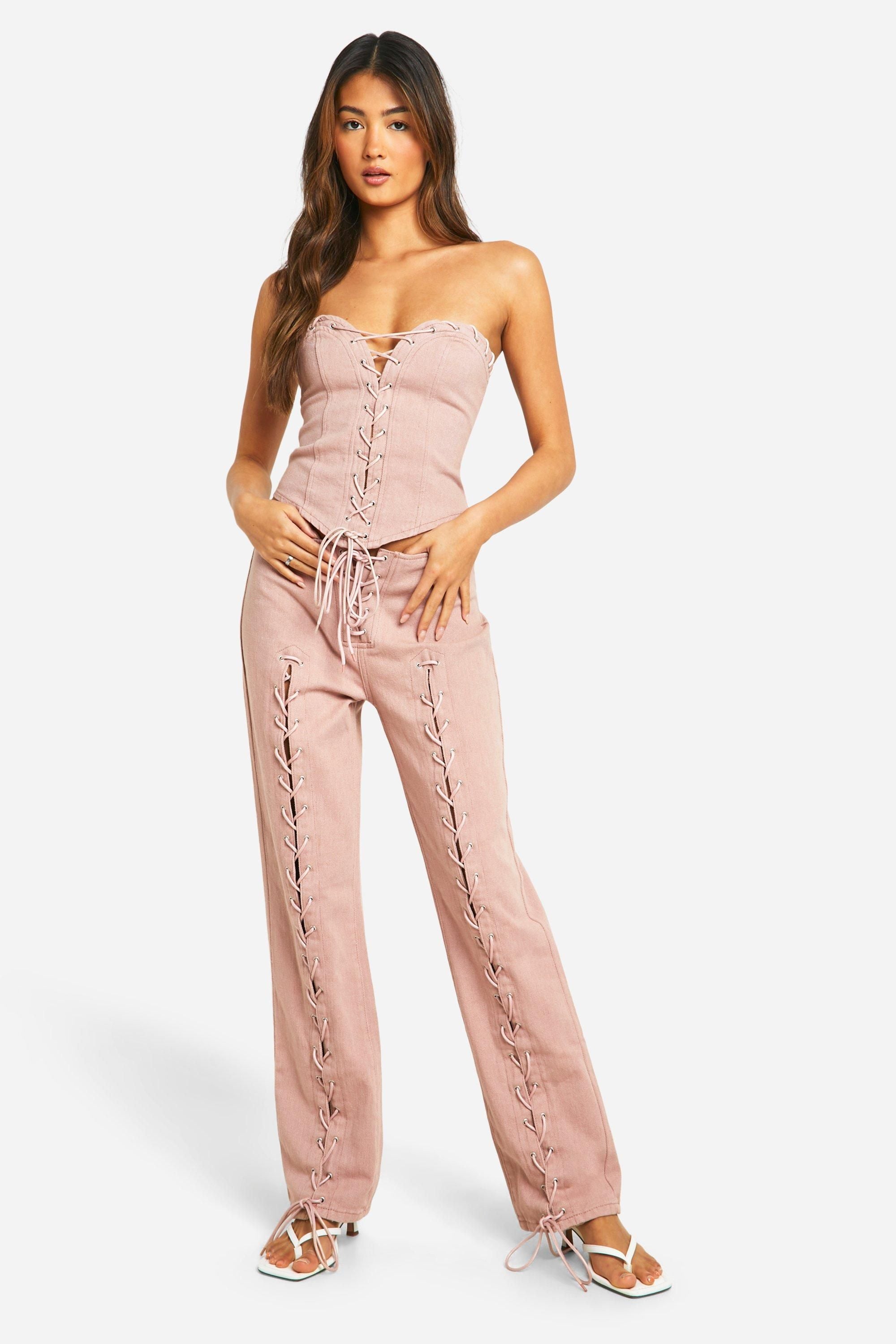 Lace Up Curved Hem Denim Corset