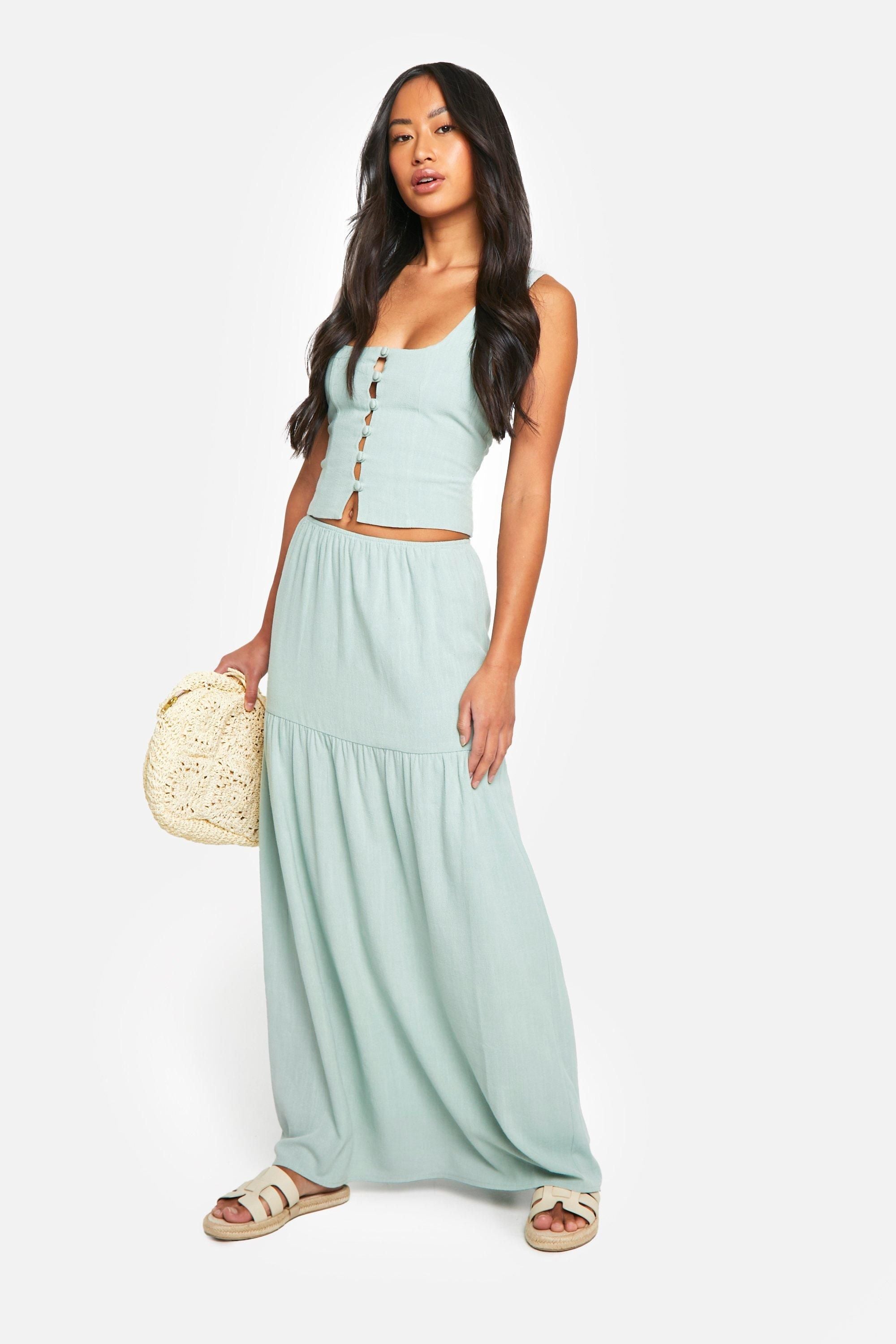 Linen Look Button Up Square Neck Top