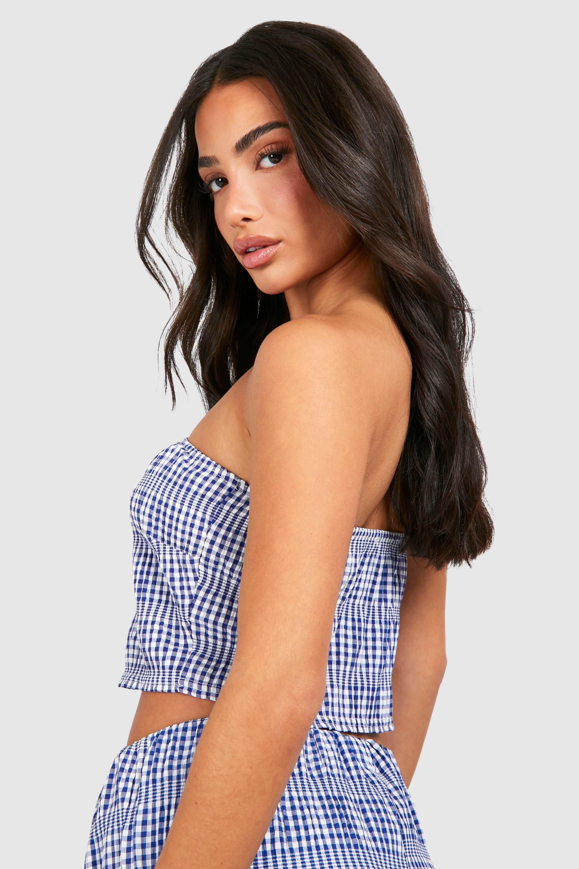 Petite Gingham Woven Bandeau Top