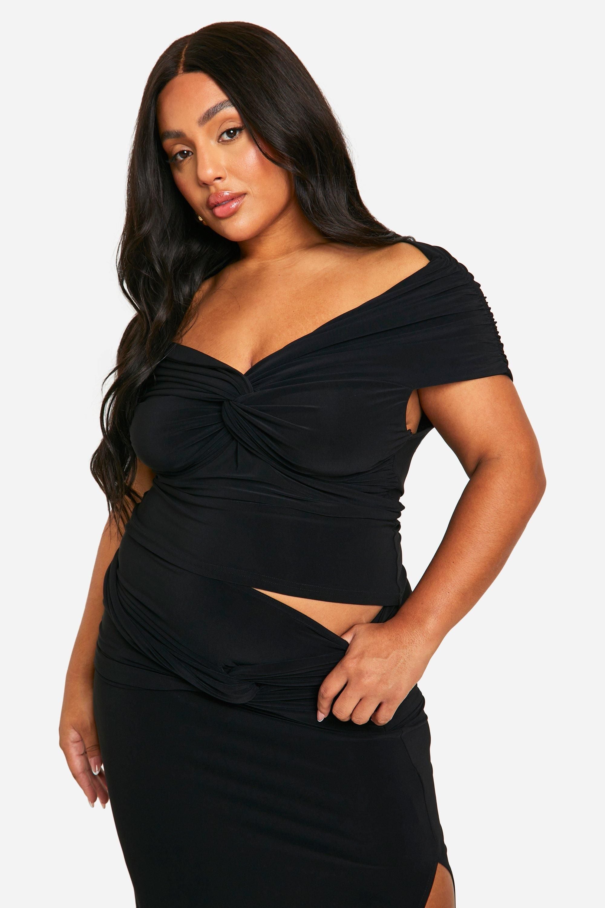 Plus Double Slinky Twist Front Off Shoulder Top