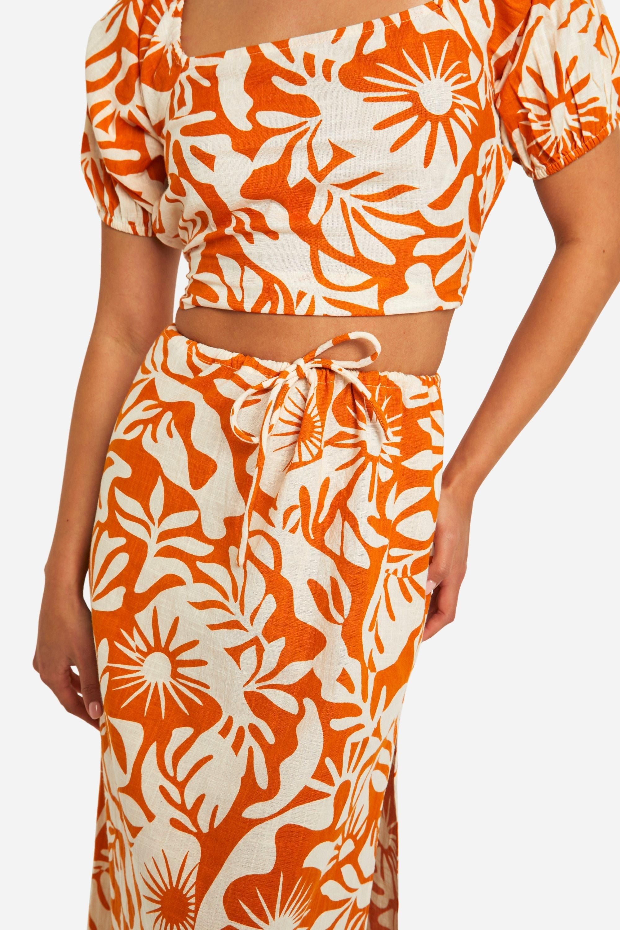 Abstract Floral Printed Cotton Maxi Skirt