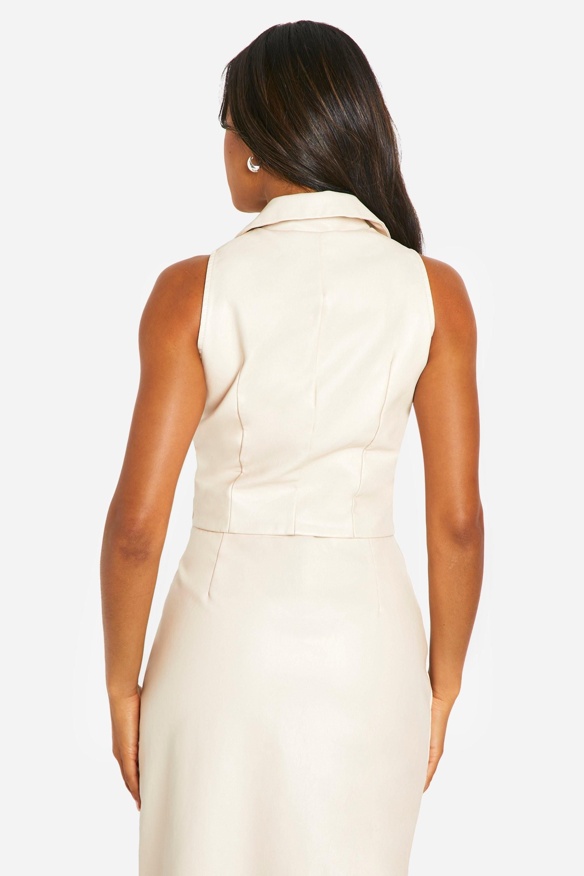 Faux Leather Button Down Waistcoat