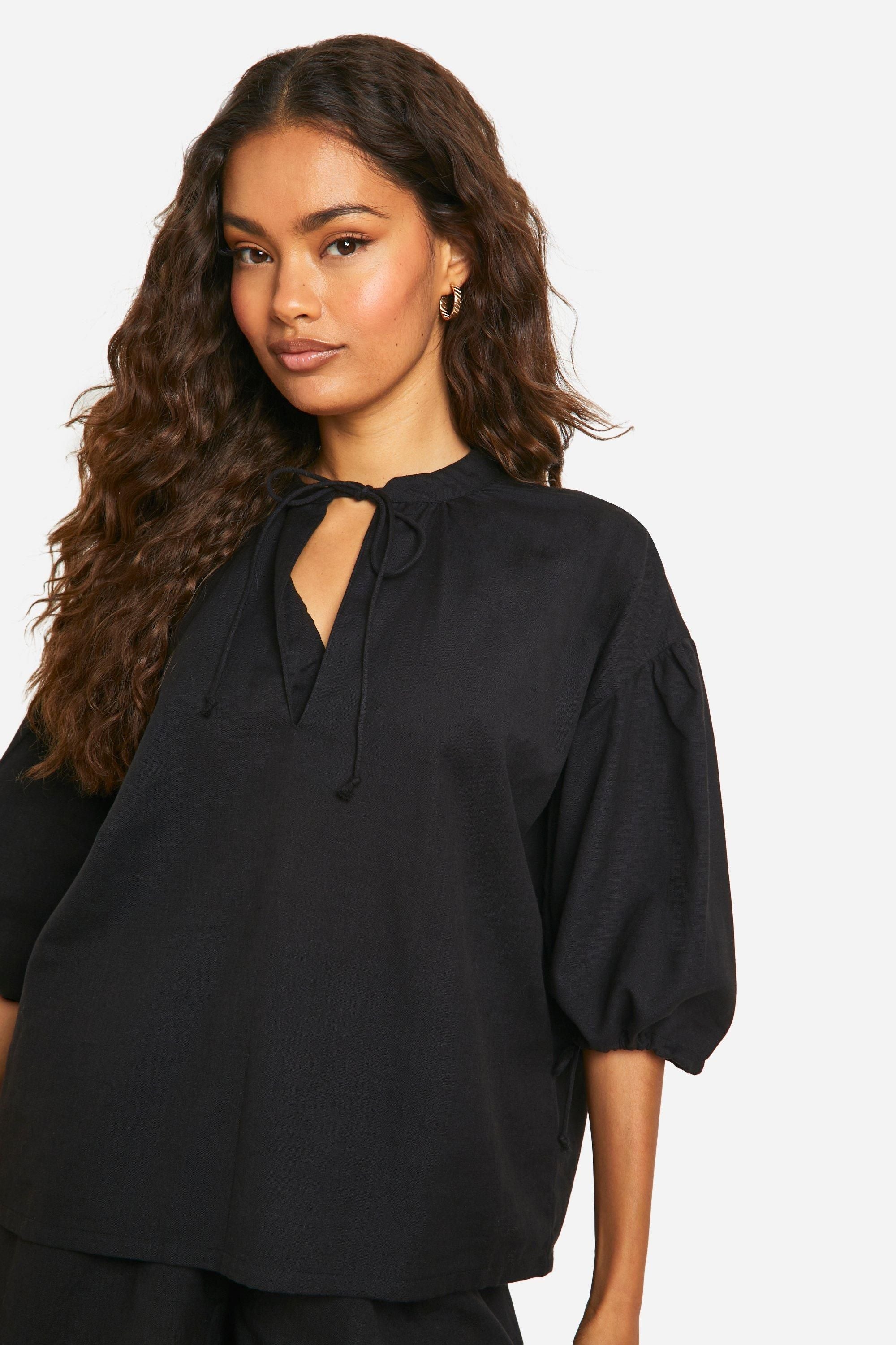 Tie Neck Detail Puff Sleeve Top