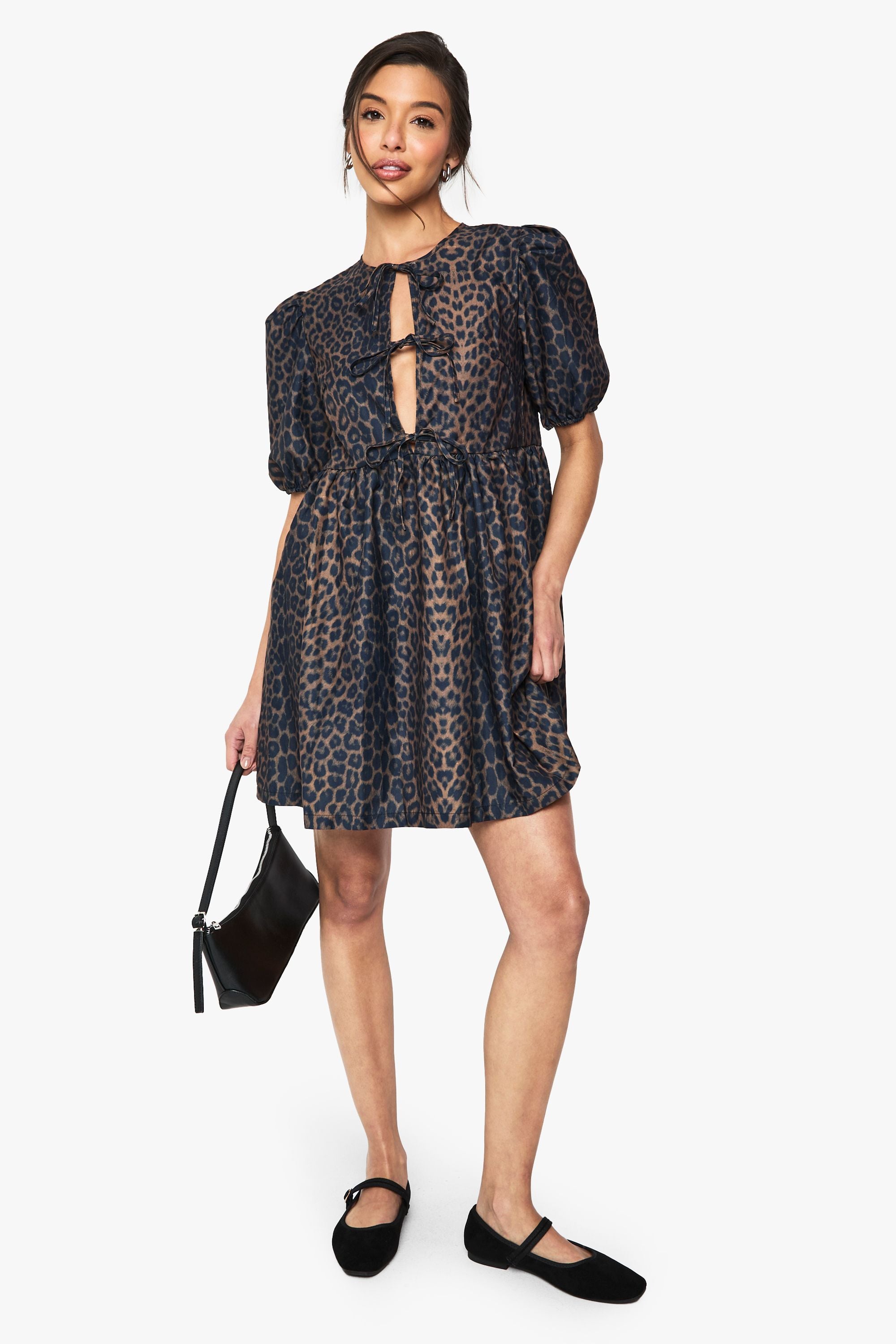 Leopard Tie Front Mini Dress