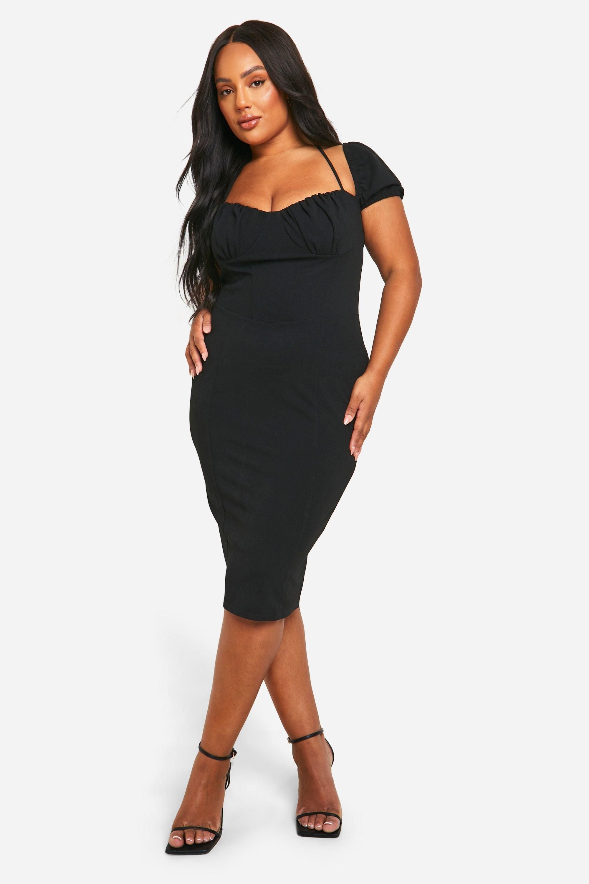Plus Puff Sleeve Midi Dress