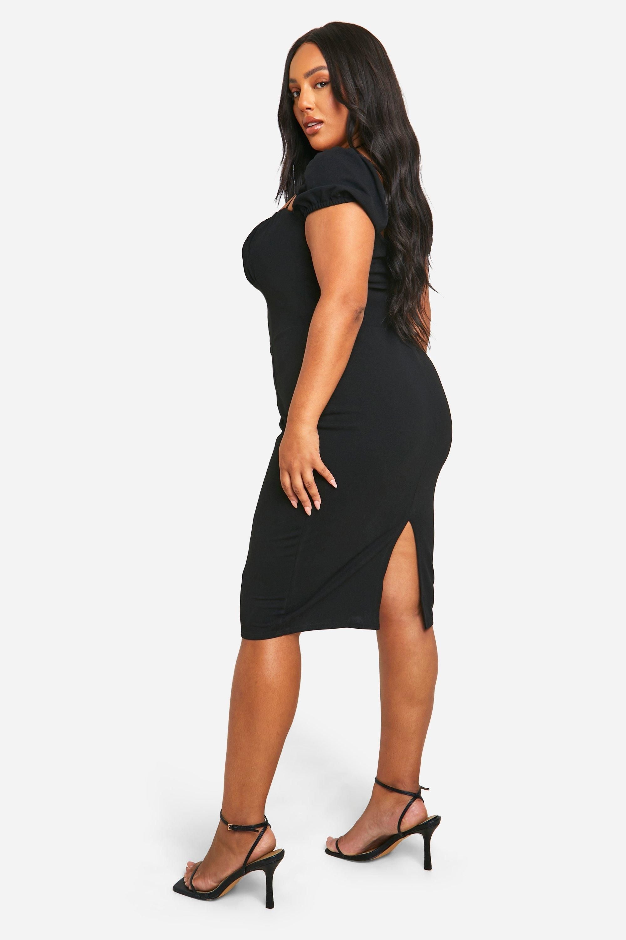 Plus Puff Sleeve Midi Dress