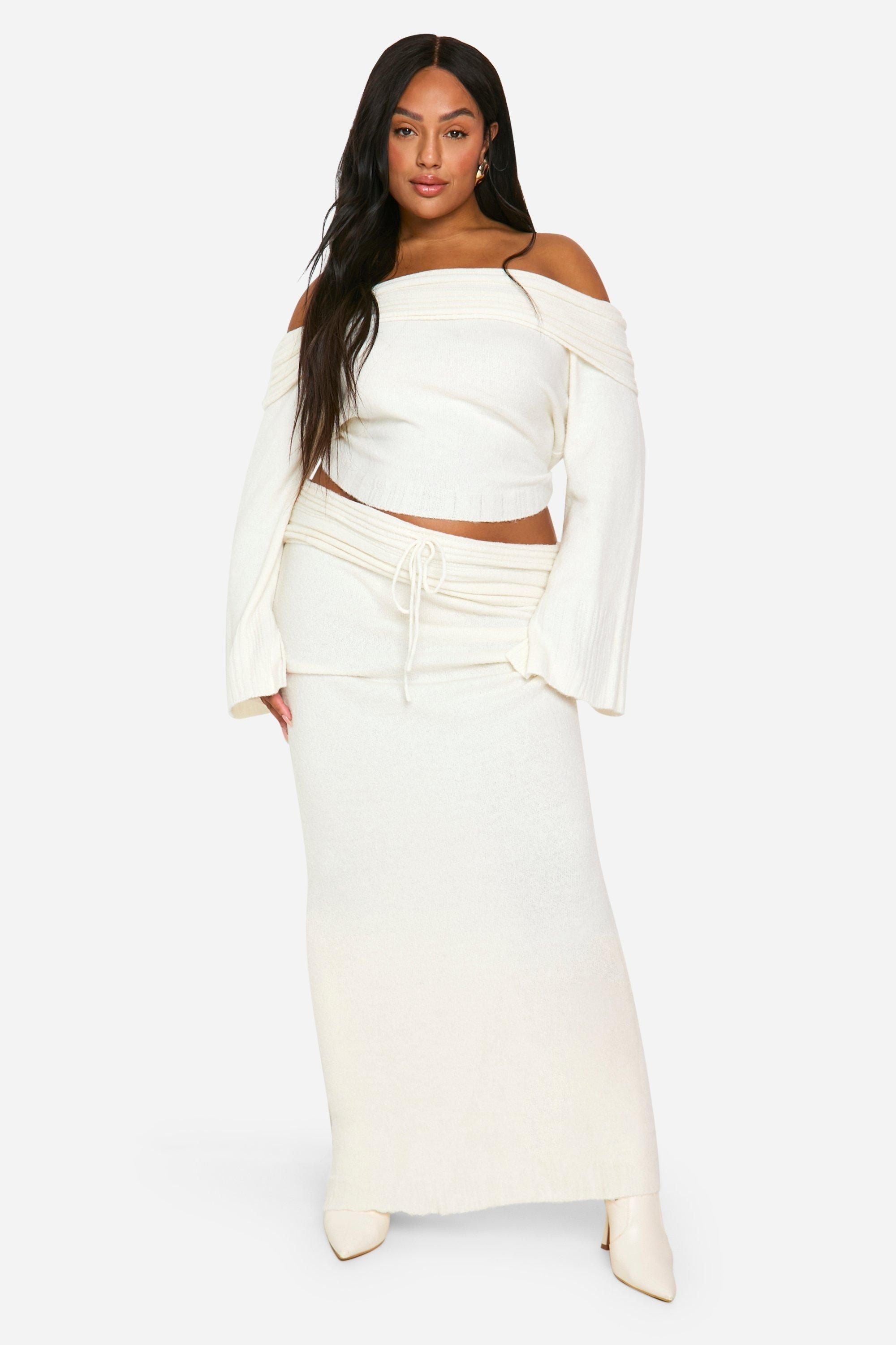 Plus Rib Edge Lace Up Knitted Maxi Skirt
