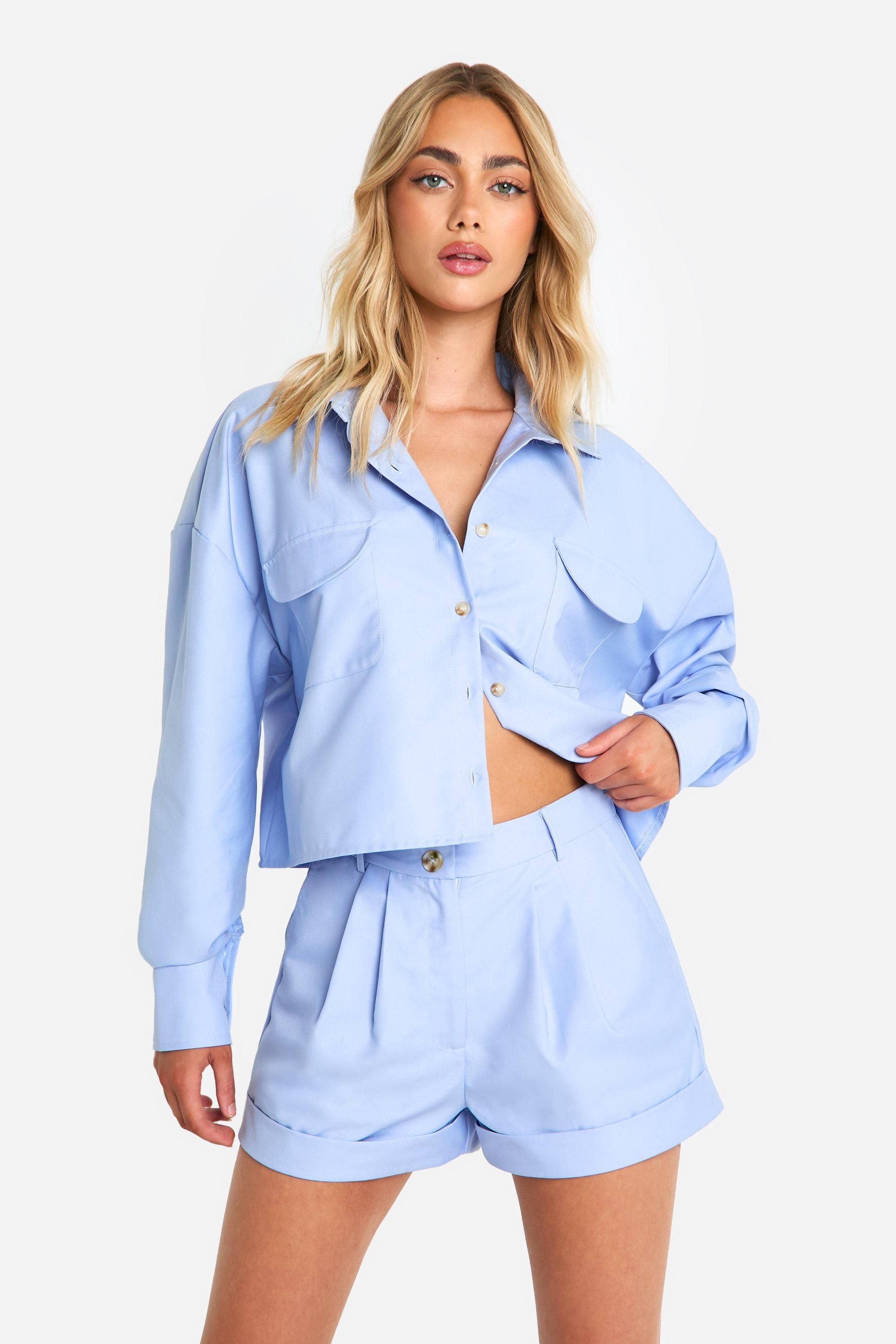 Pleat Detail Turn Hem Tailored Shorts