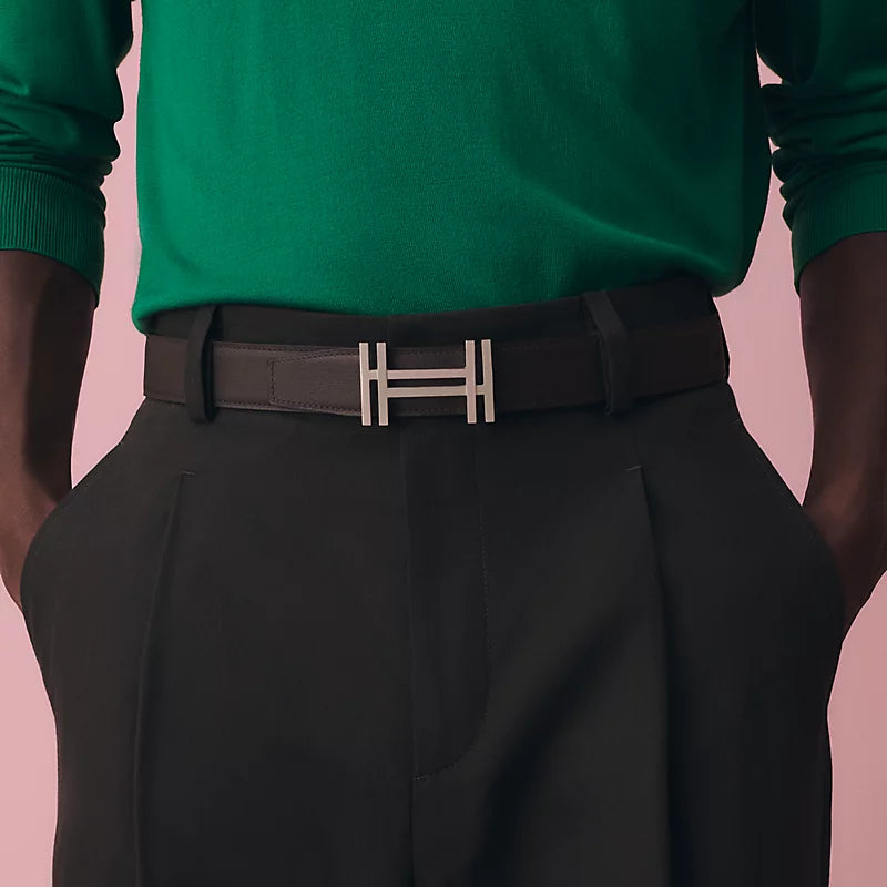 H au Carre belt buckle & Reversible leather strap 32 mm