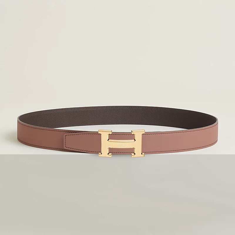 H Striee belt buckle & Reversible leather strap 32 mm