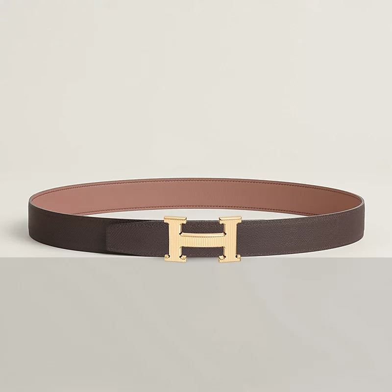 H Striee belt buckle & Reversible leather strap 32 mm