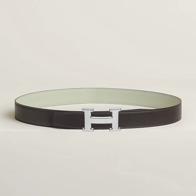 H Striee belt buckle & Reversible leather strap 32 mm