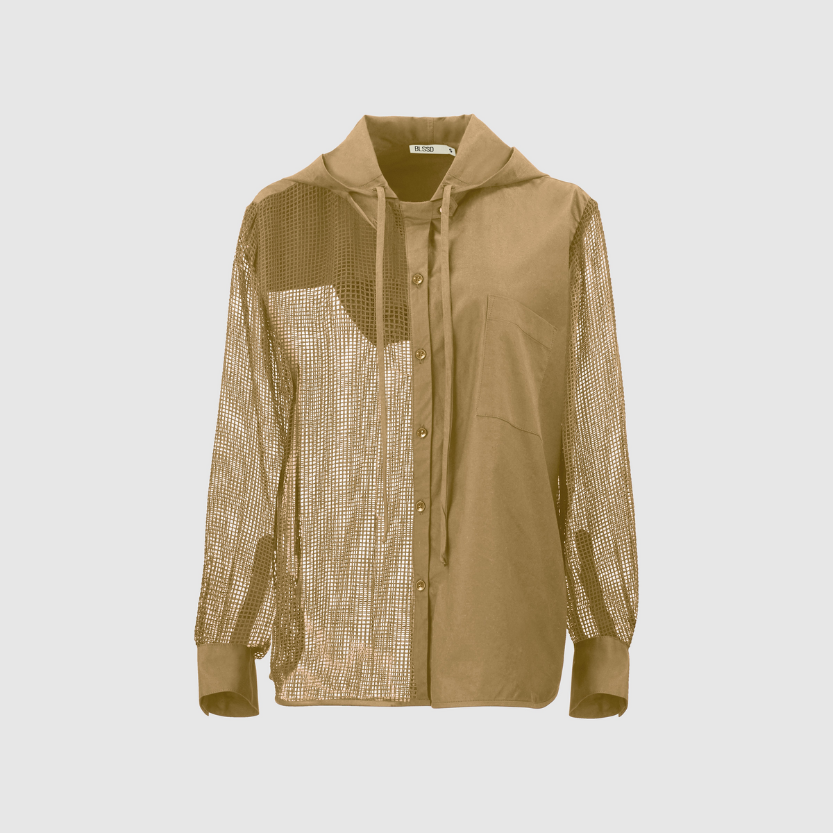 HALF MESH HOODED SHIRT