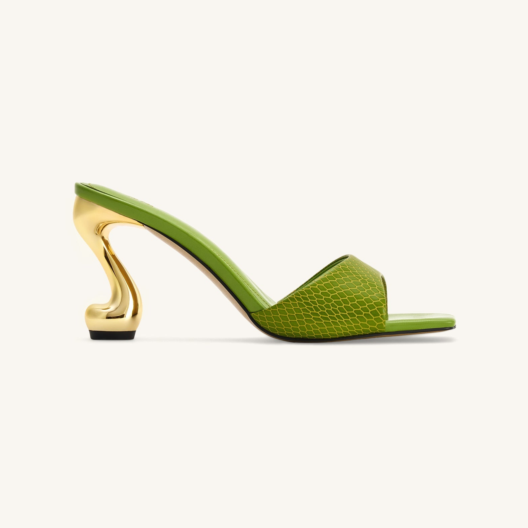 Hannah Snakeskin Heel Mules - Green