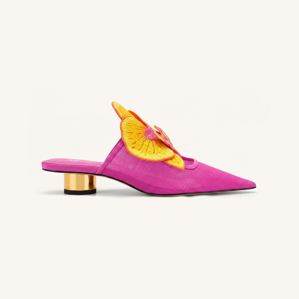 Helena Embroidery Decoration Pierced Mules - Rose Red