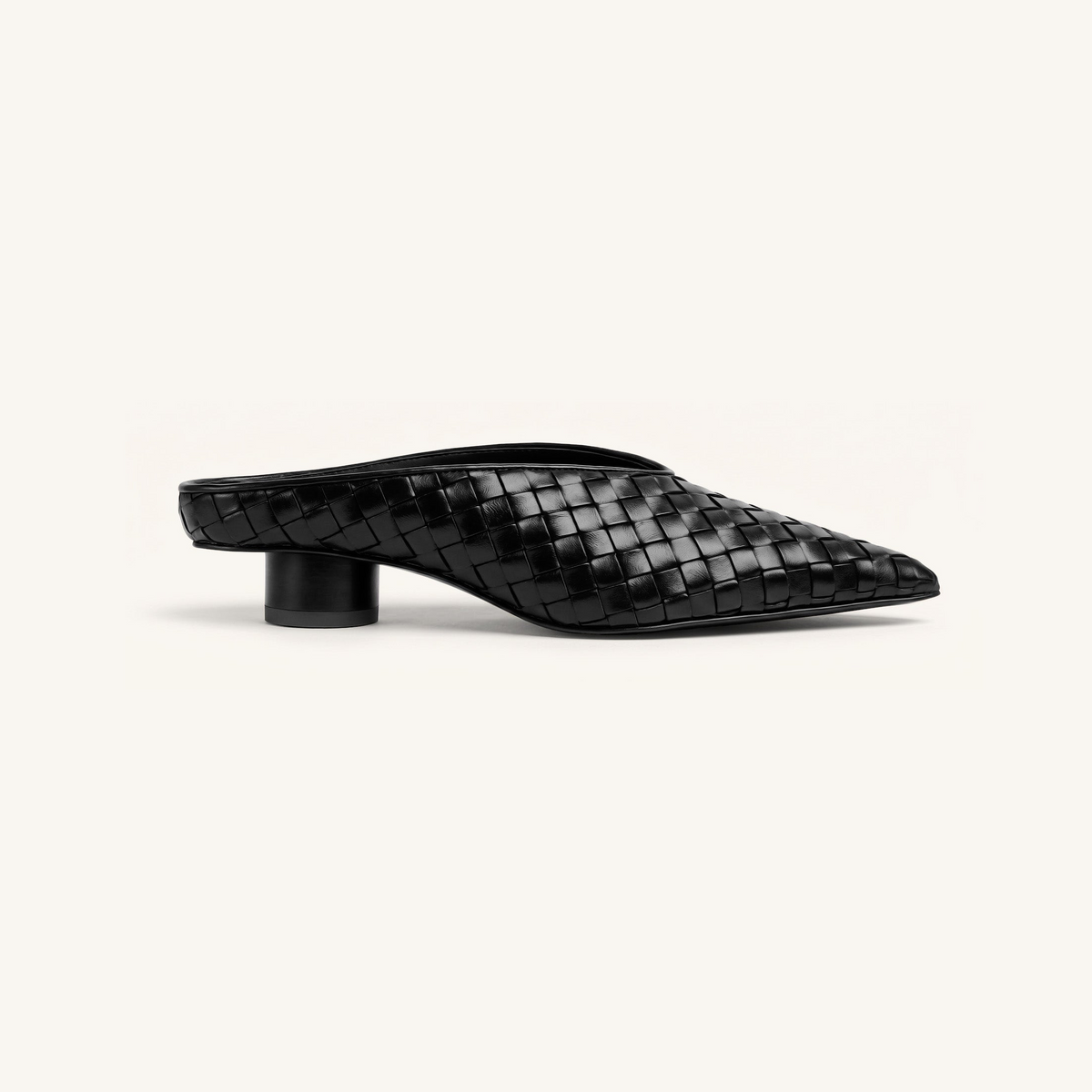 Helena Woven Textured Pointed Toe Mules - Black