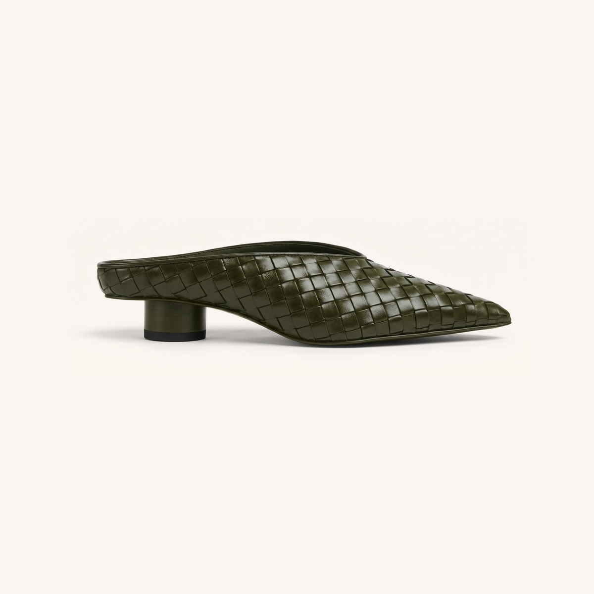 Helena Woven Textured Pointed Toe Mules - Olive Green