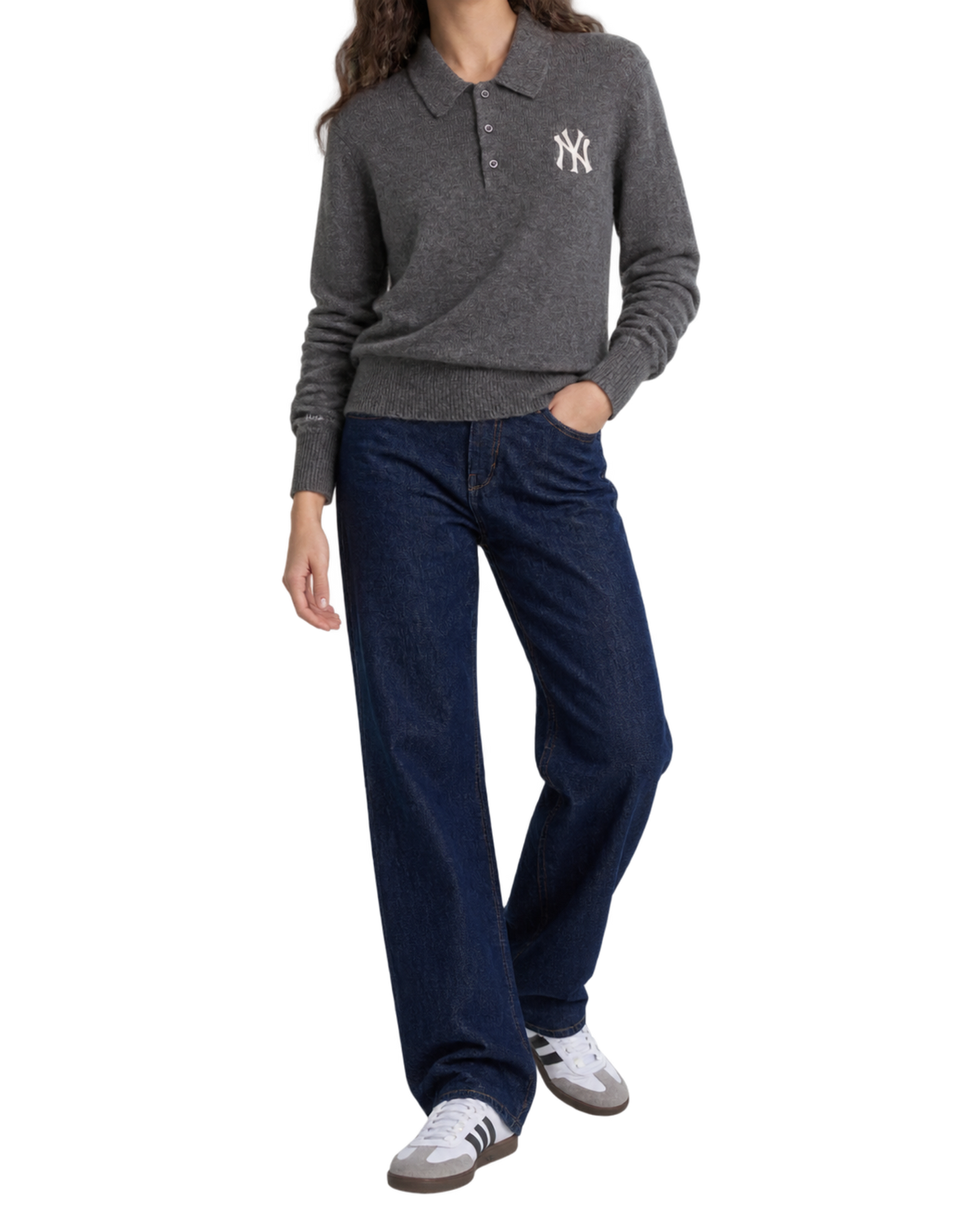 Heritage Yankees Serif Cashmere Polo - Dark Grey/White