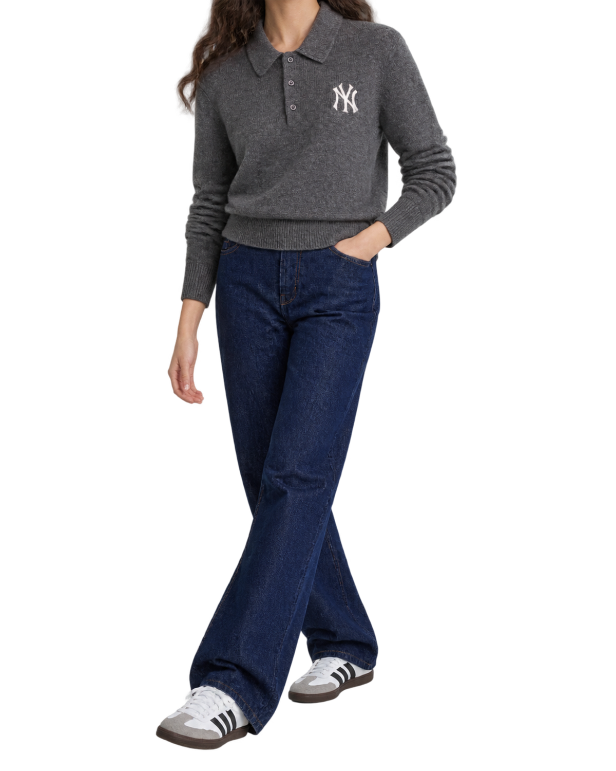 Heritage Yankees Serif Cashmere Polo - Dark Grey/White