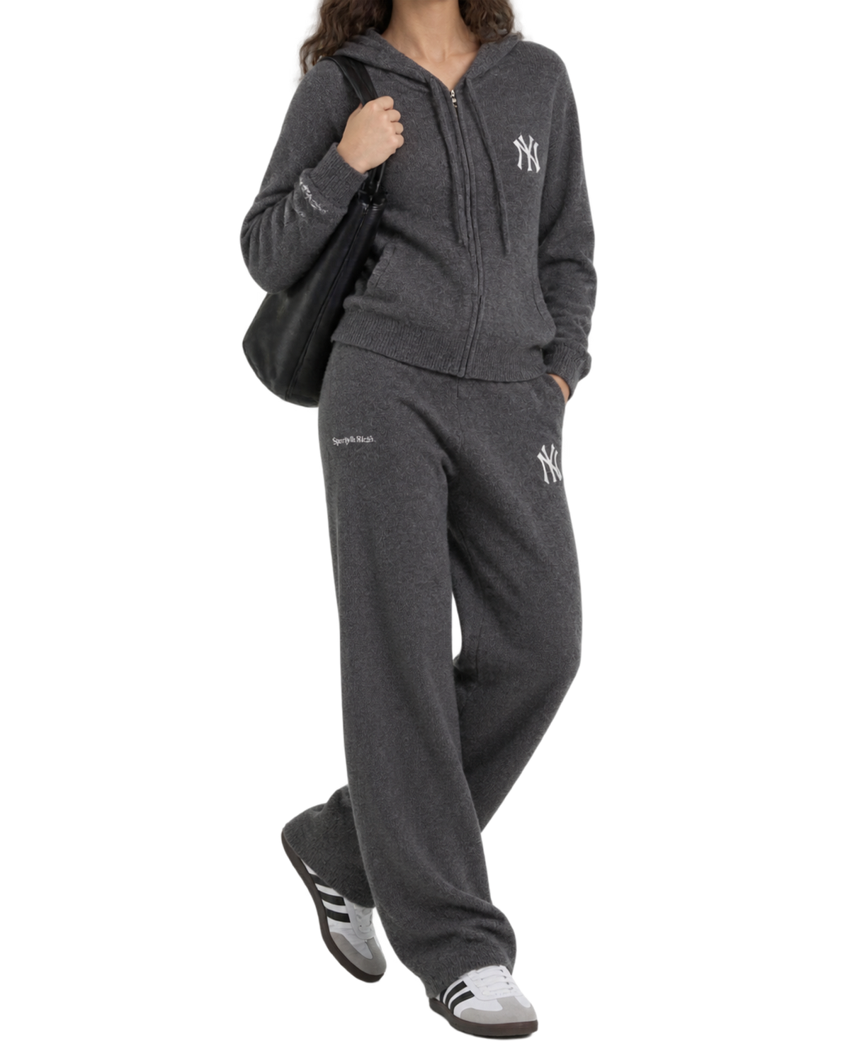 Heritage Yankees Serif Cashmere Zip Hoodie - Dark Grey/White