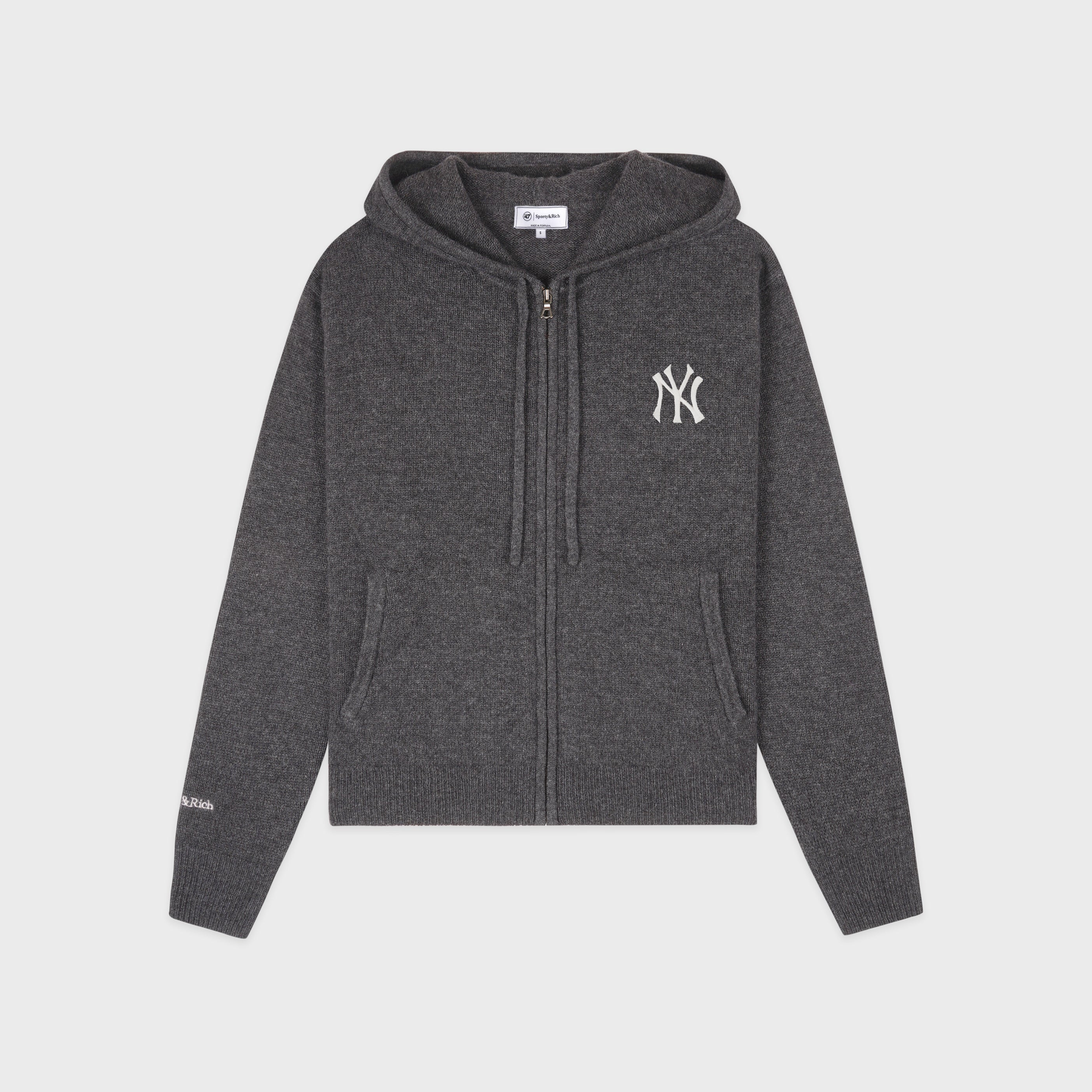 Heritage Yankees Serif Cashmere Zip Hoodie - Dark Grey/White