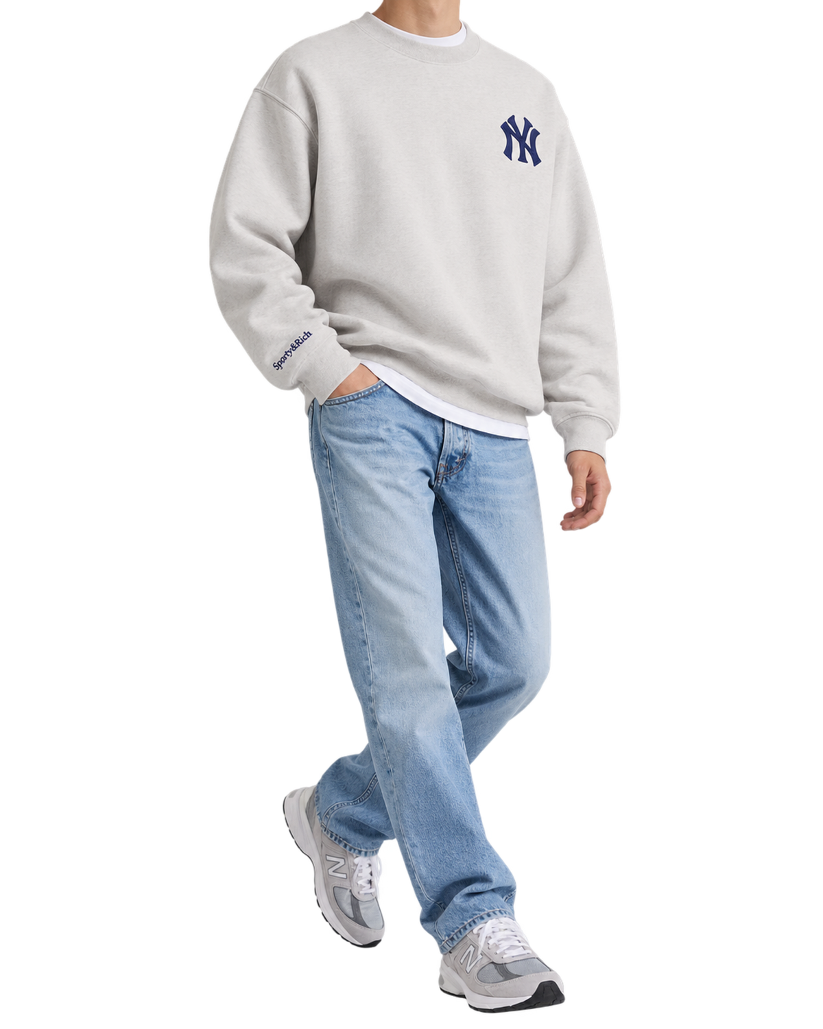 Heritage Yankees Serif Crewneck - Heather Gray/Navy