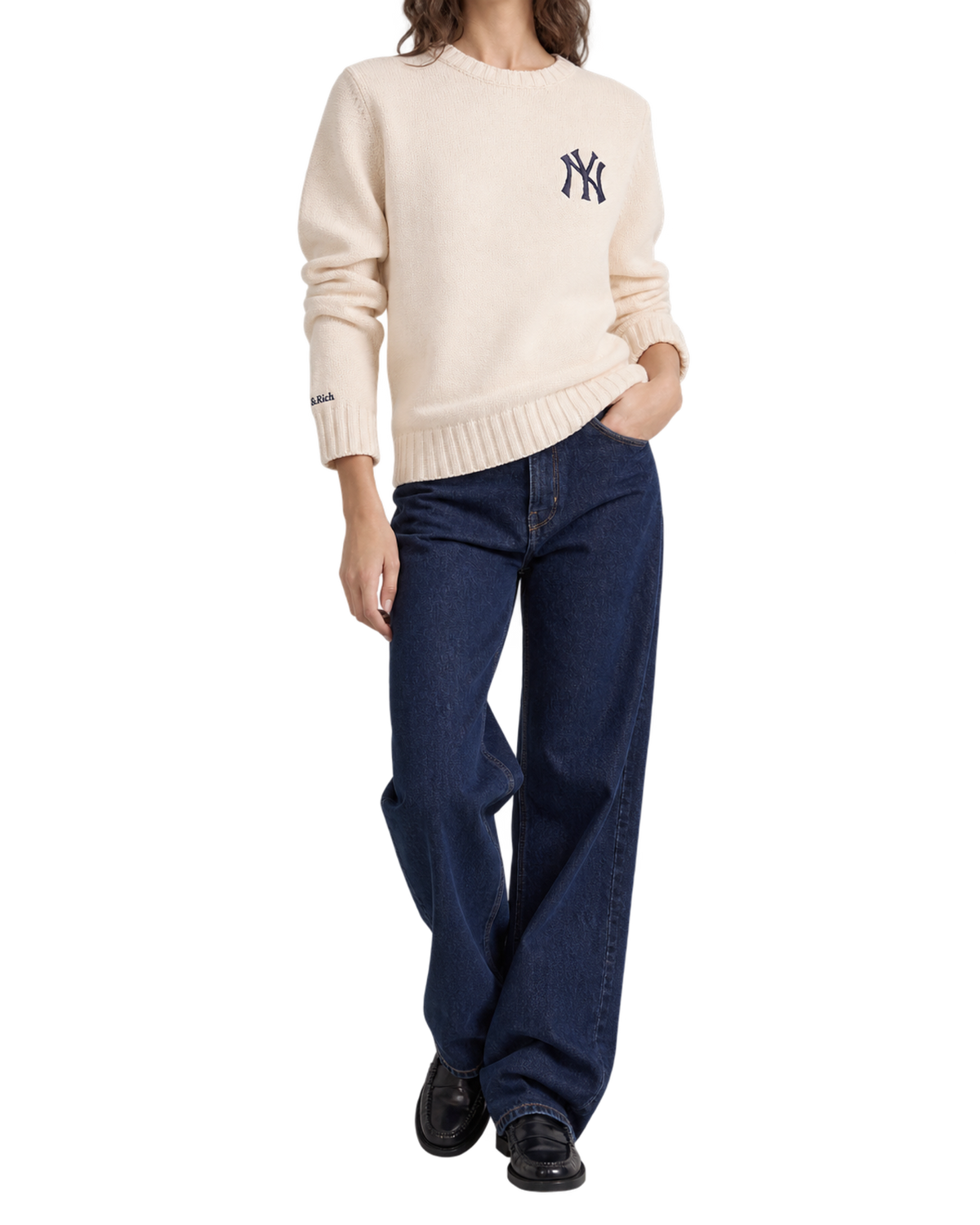 Heritage Yankees Serif Knitted Sweater - Ecru/Navy