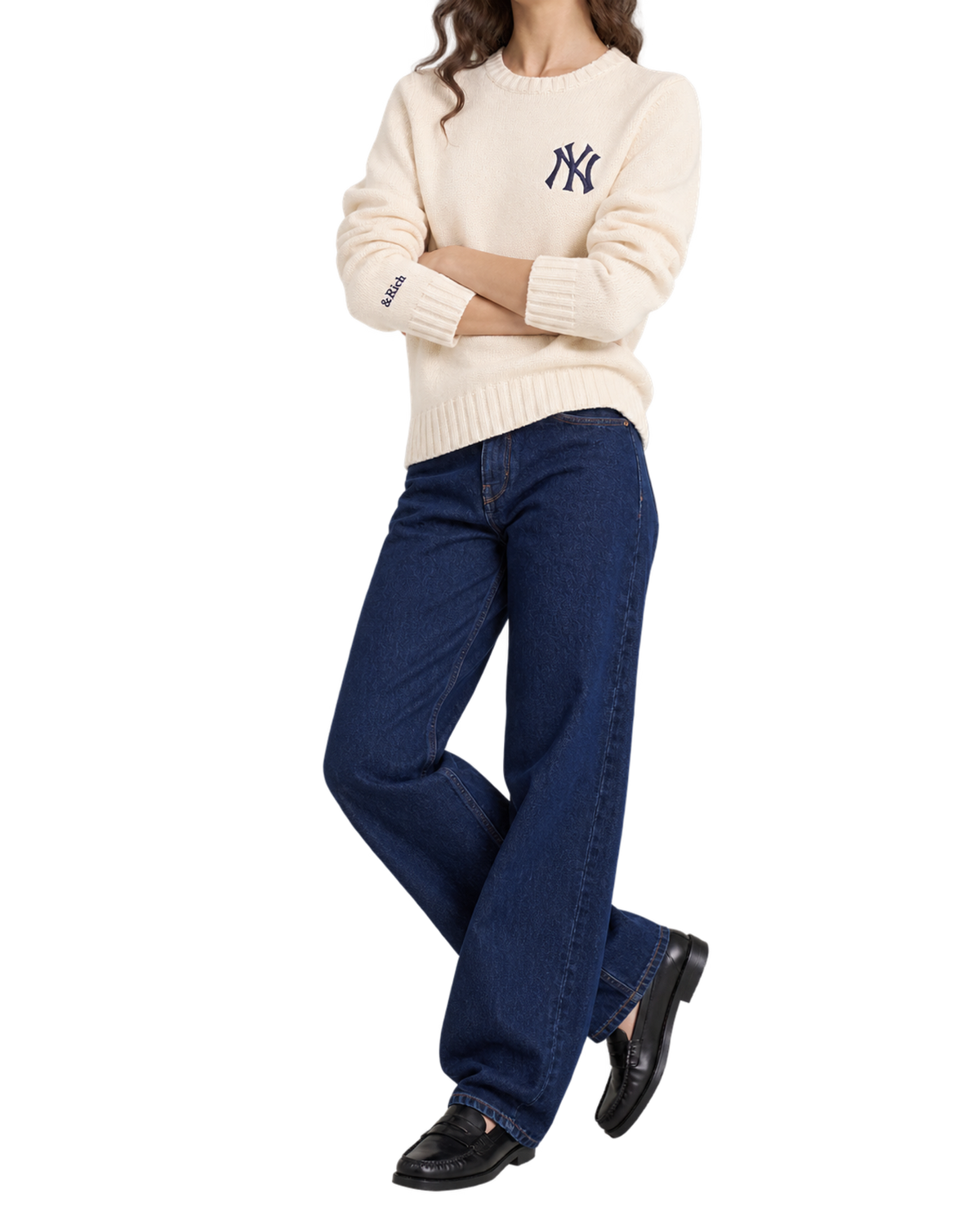 Heritage Yankees Serif Knitted Sweater - Ecru/Navy