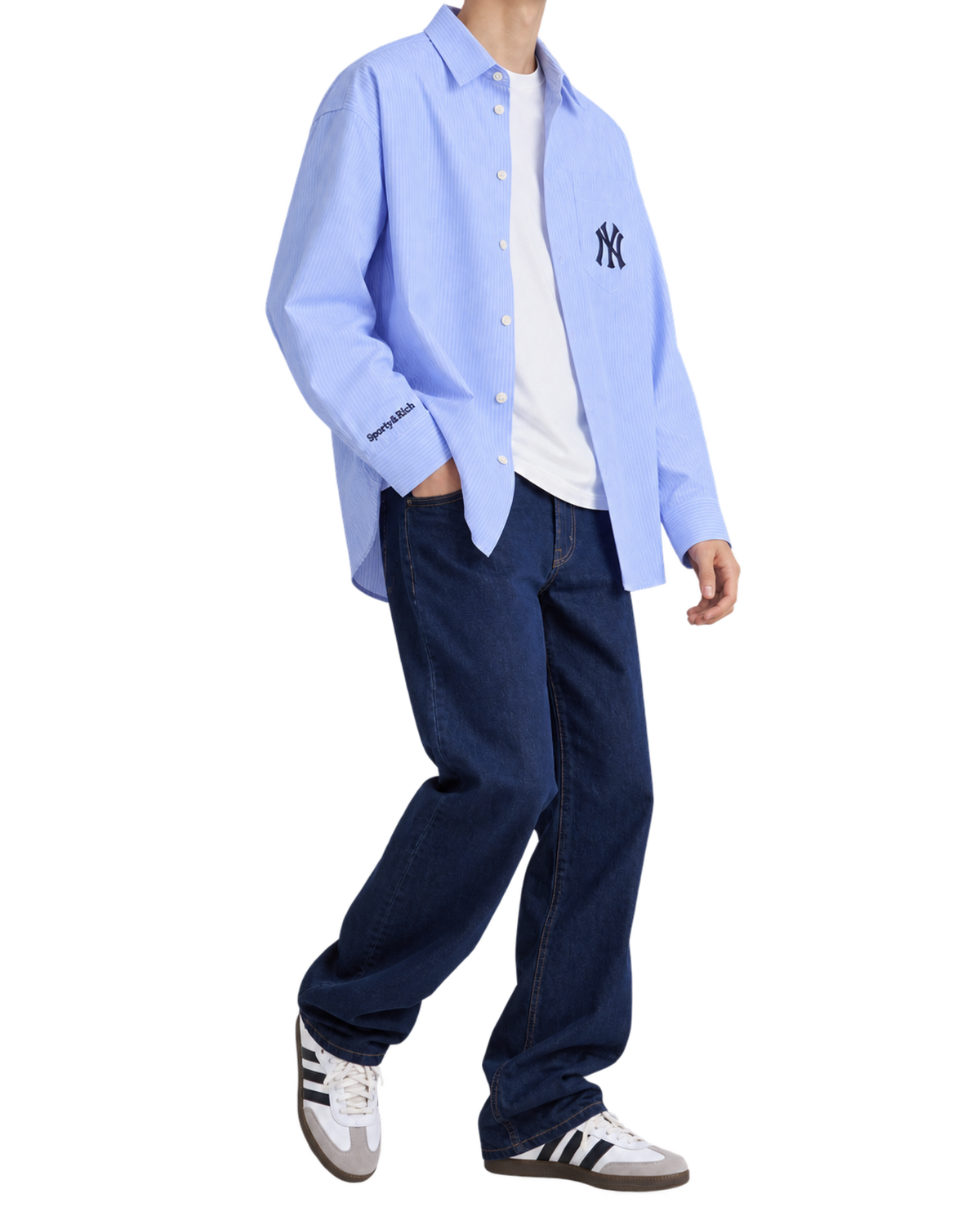 Heritage Yankees Serif Oversized Shirt - Blue Stripe/Navy