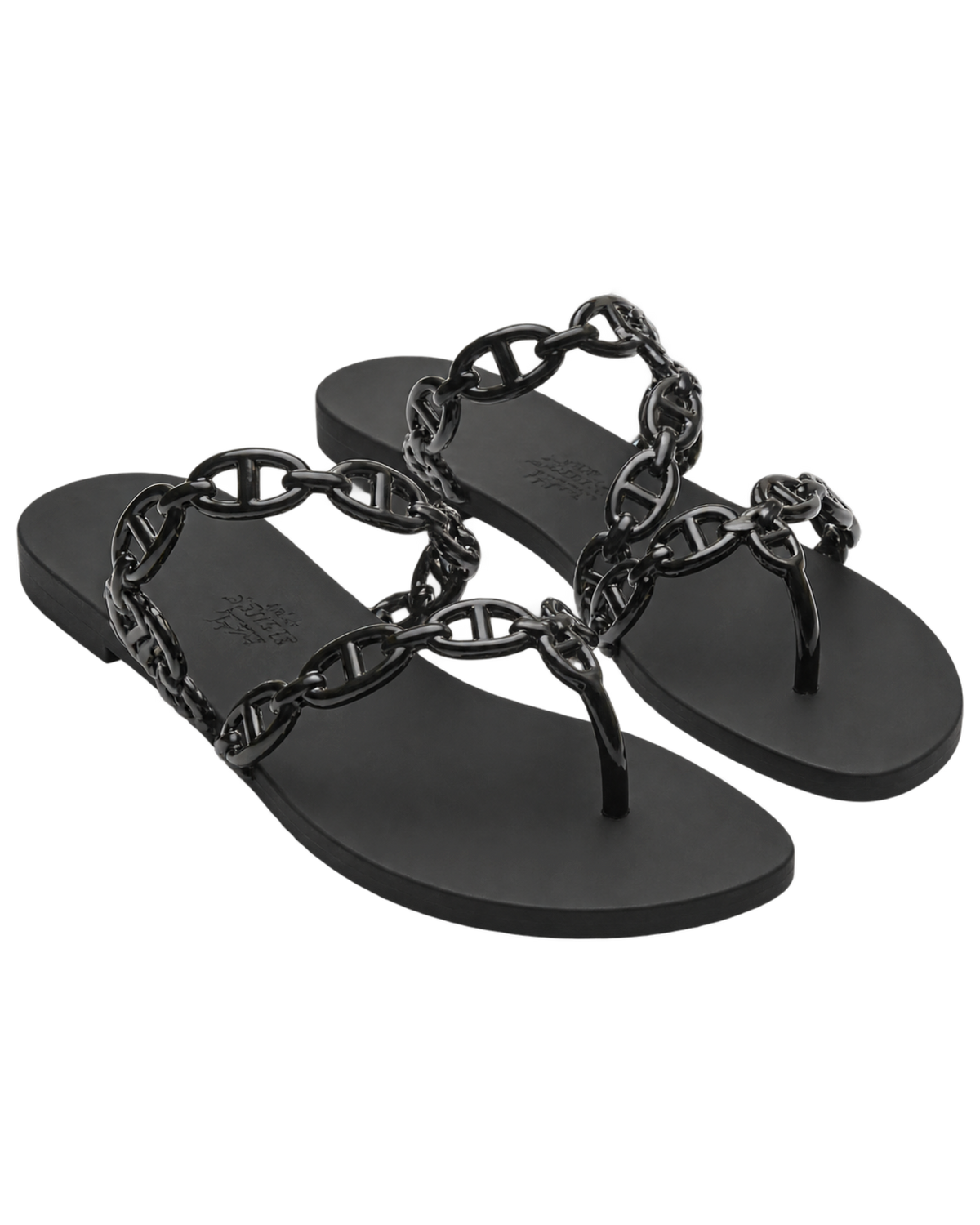 Hermes Rubber Womens Island Sandals 39 Black