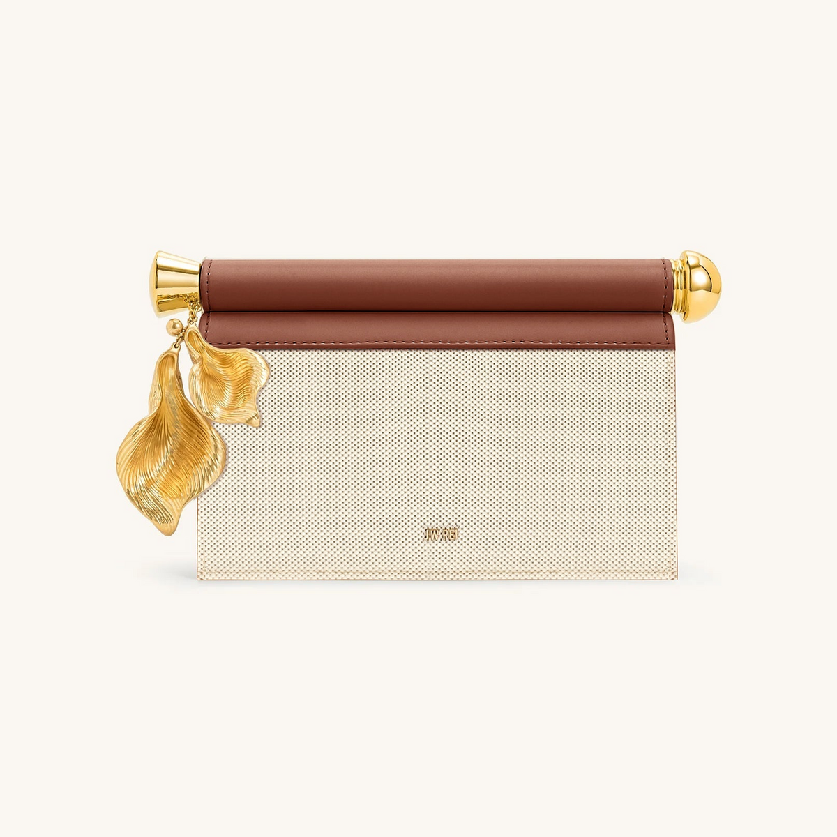 Holly Metal Pendant Embellished Clutch - Brown Canvas