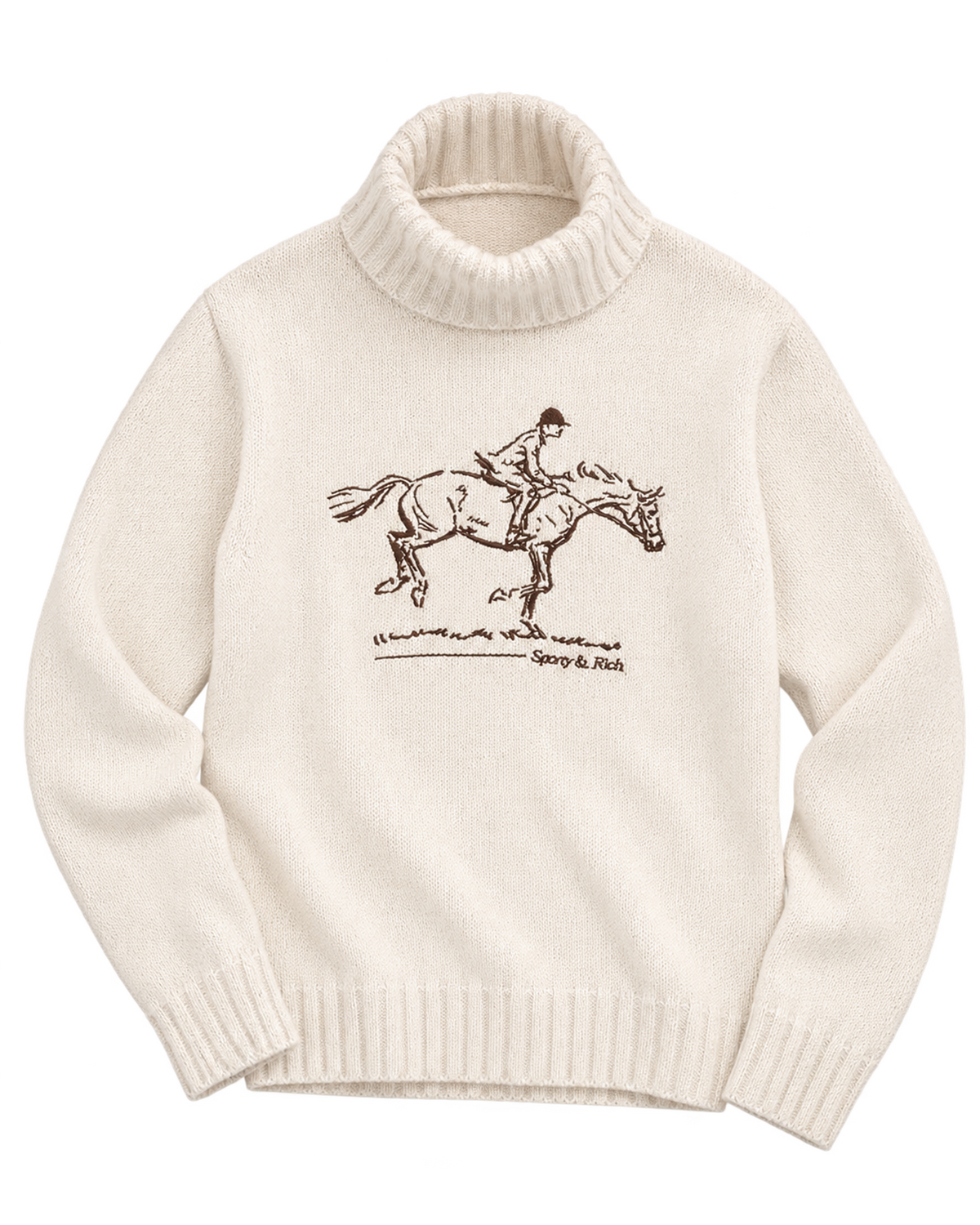 Horse Knitted Turtleneck - Ecru/Chocolate