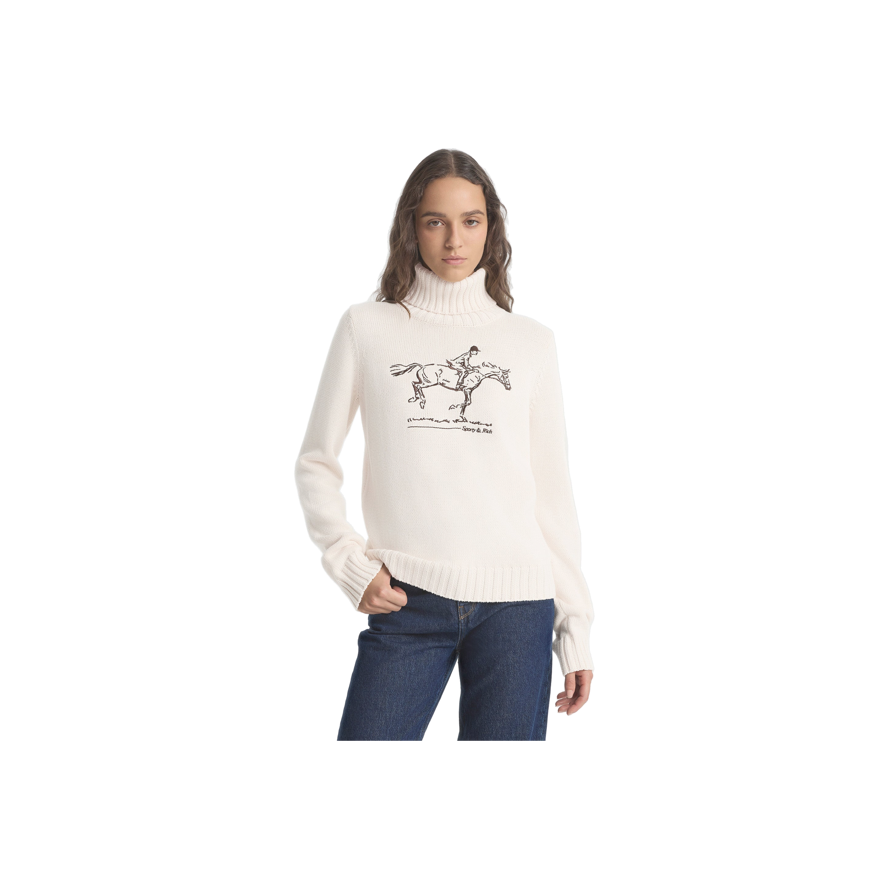 Horse Knitted Turtleneck - Ecru/Chocolate