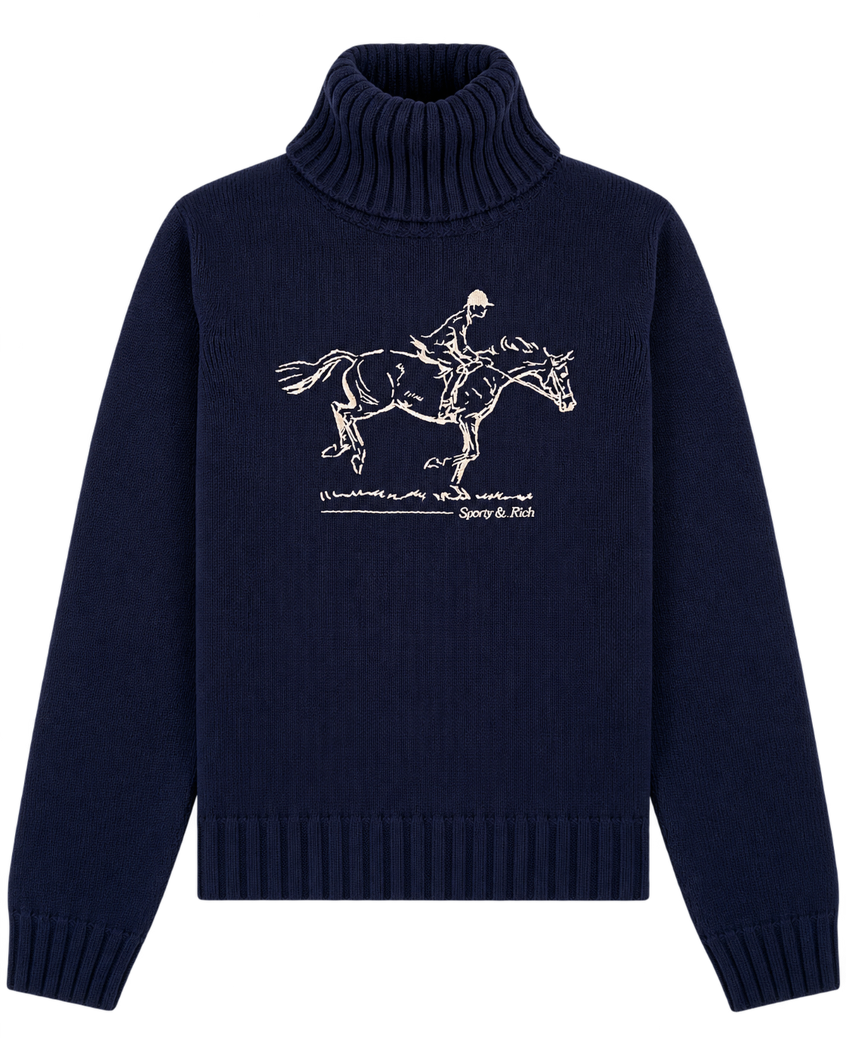 Horse Knitted Turtleneck - Navy/Ecru