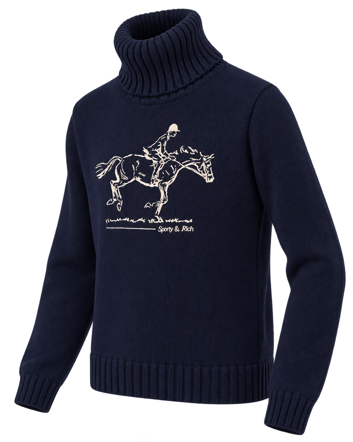 Horse Knitted Turtleneck - Navy/Ecru