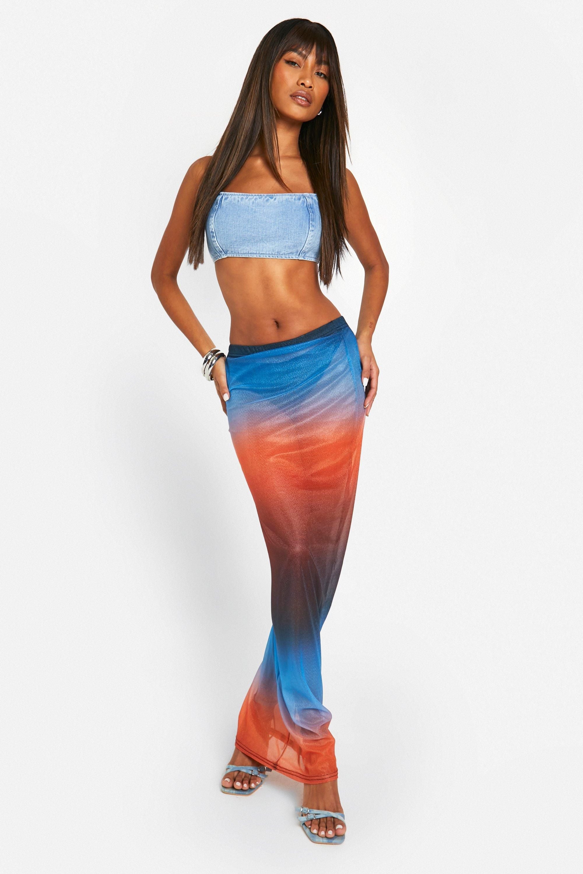 Ombre Mesh Maxi Skirt