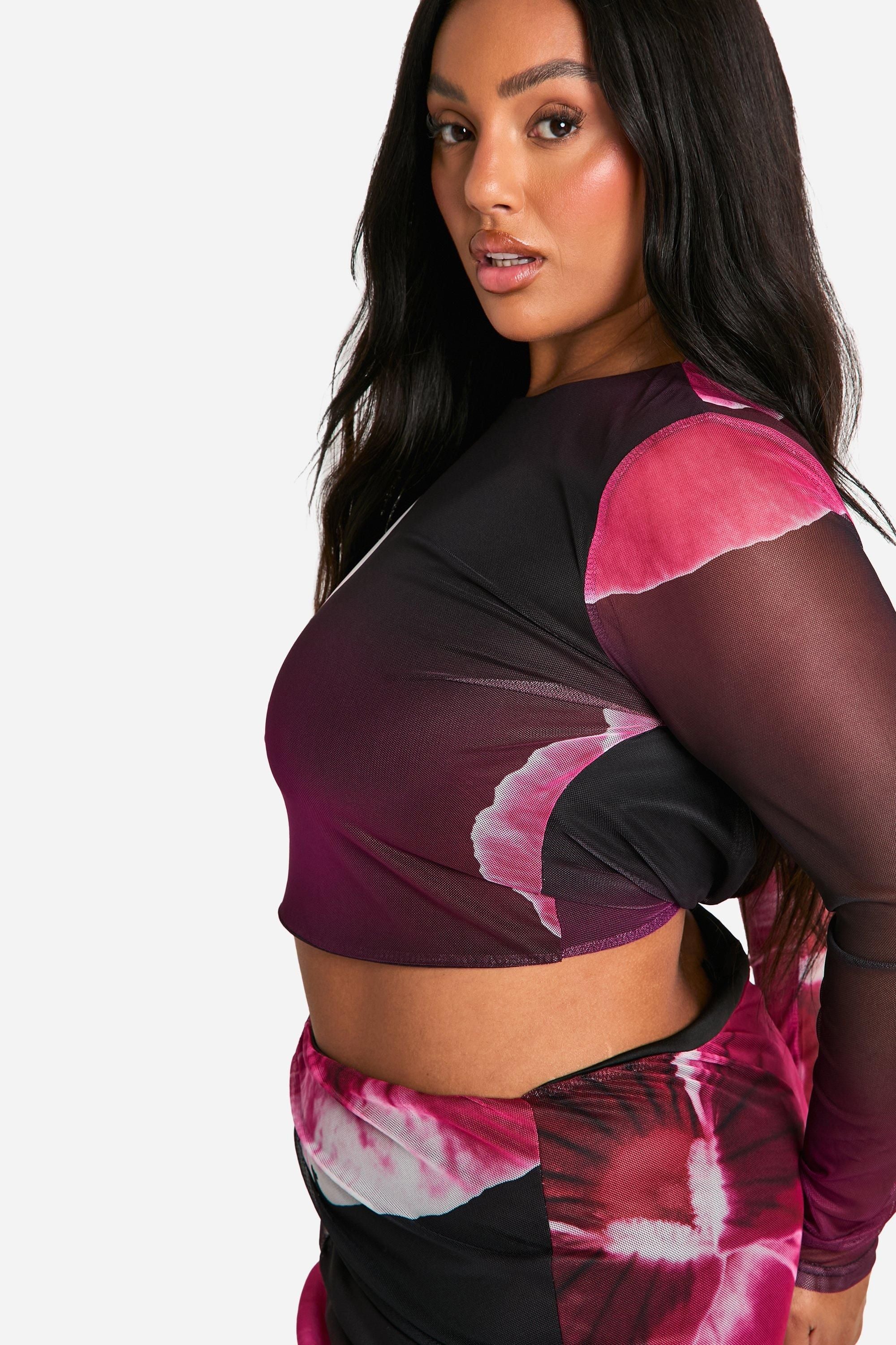 Plus Large Floral Mesh Low Back Tie Back Top