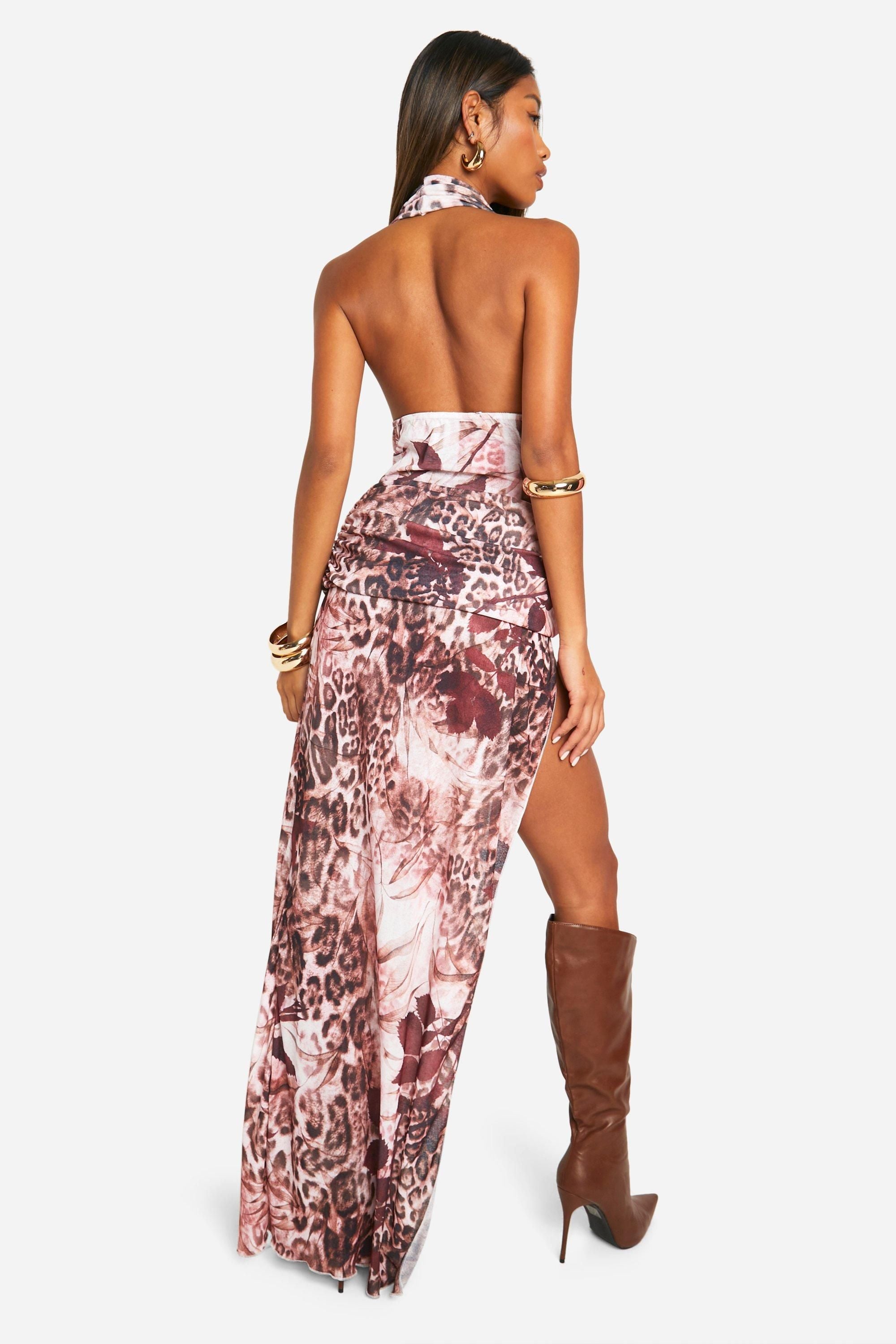 Mixed Floral Print Foldover Waistband Maxi Skirt