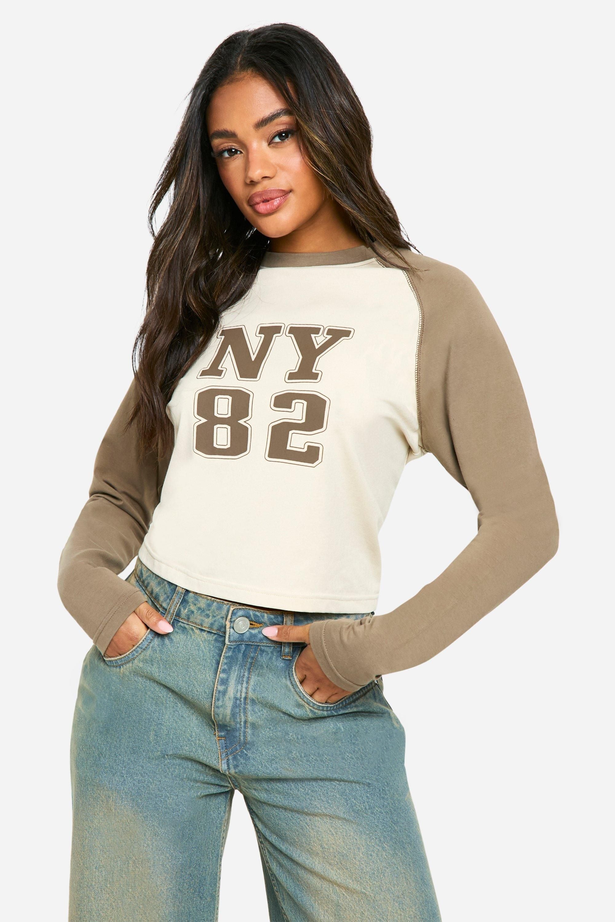 Long Sleeve Printed Jersey Raglan Top
